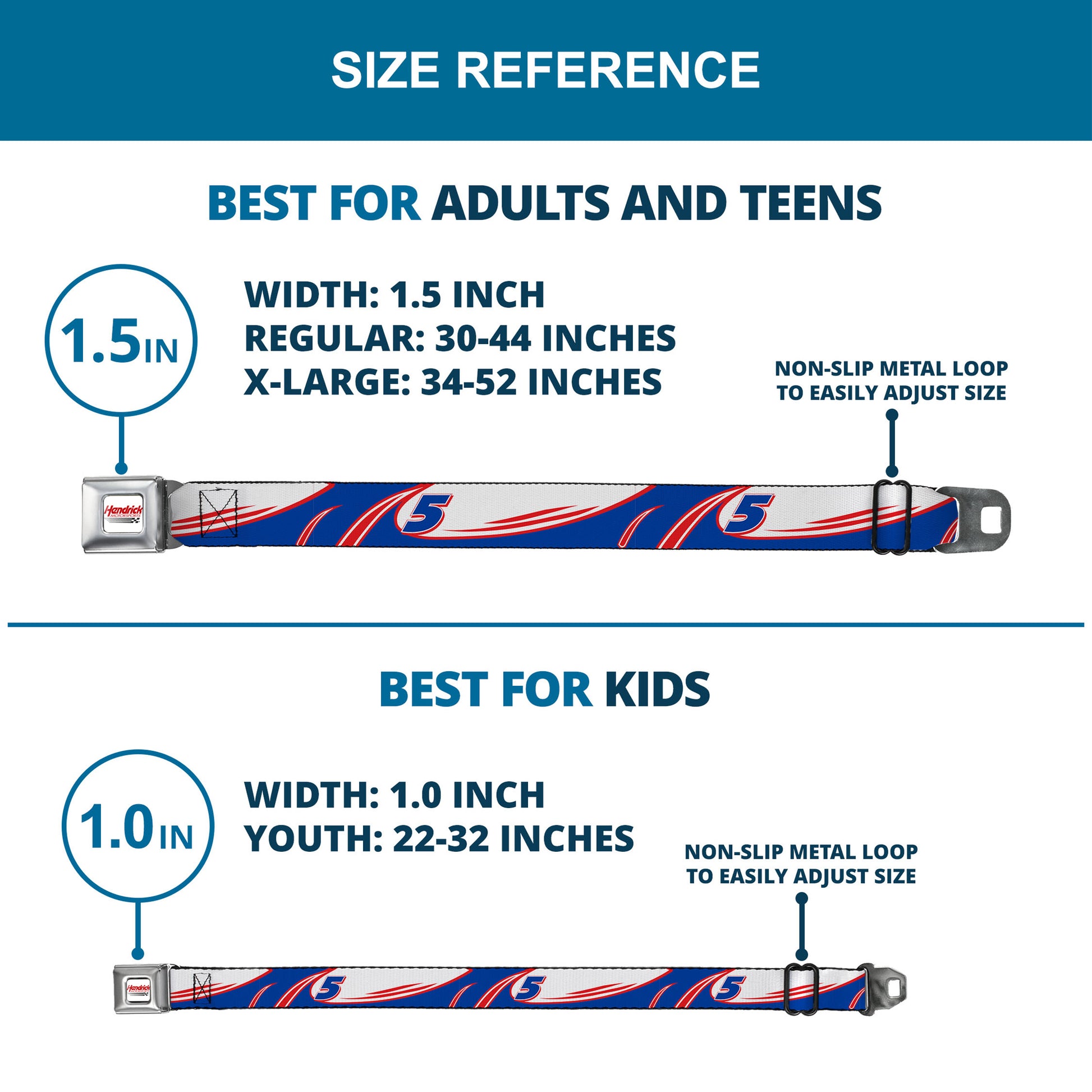 HENDRICK MOTORSPORTS Checker Logo Full Color Red/White Seatbelt Belt - Kyle Larson #5 Car Scheme White/Blue/Red Webbing Seatbelt Belts Hendrick Motorsports
