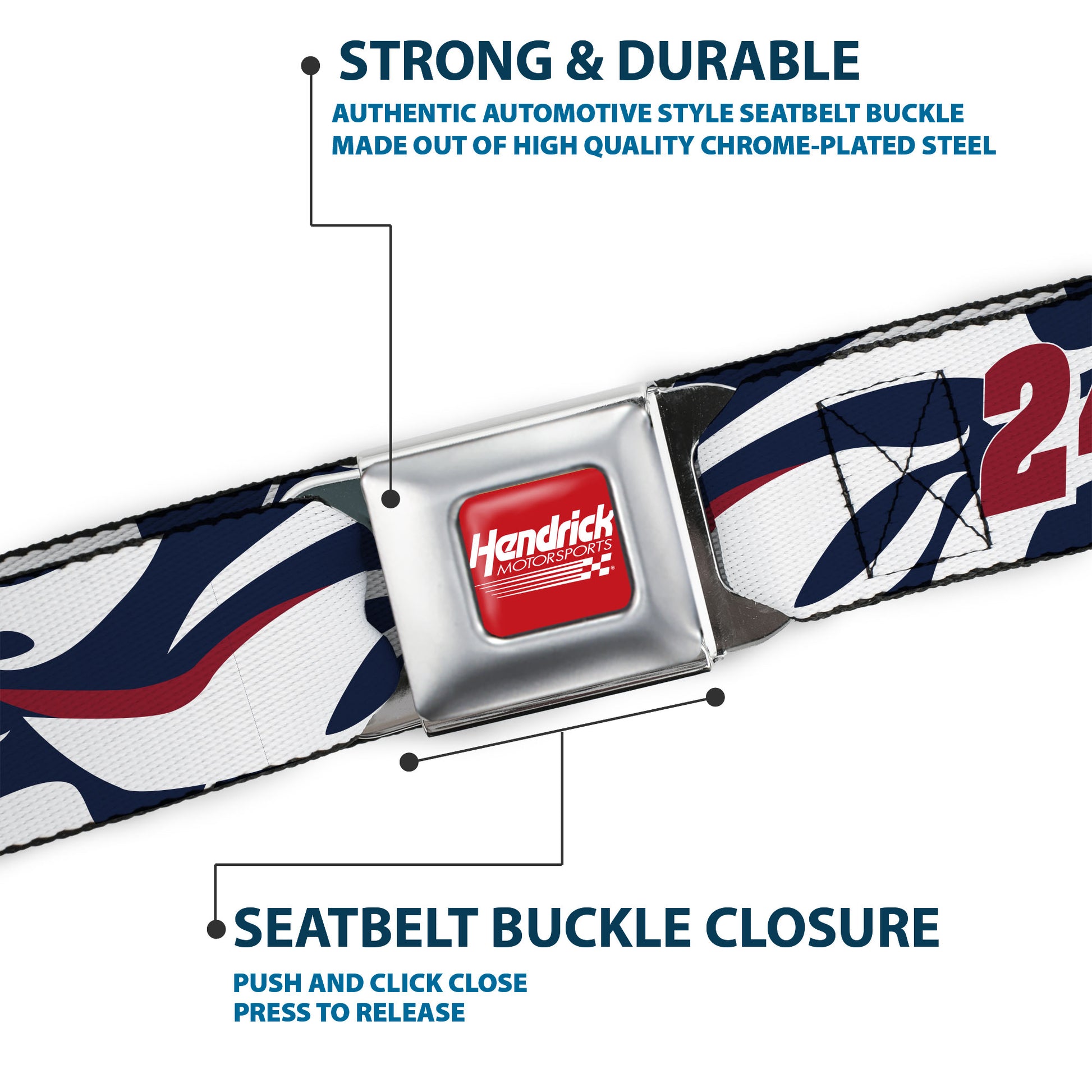 HENDRICK MOTORSPORTS Checker Logo Full Color Red/White Seatbelt Belt - William Byron #24 Car Scheme White/Red/Blue Webbing Seatbelt Belts Hendrick Motorsports