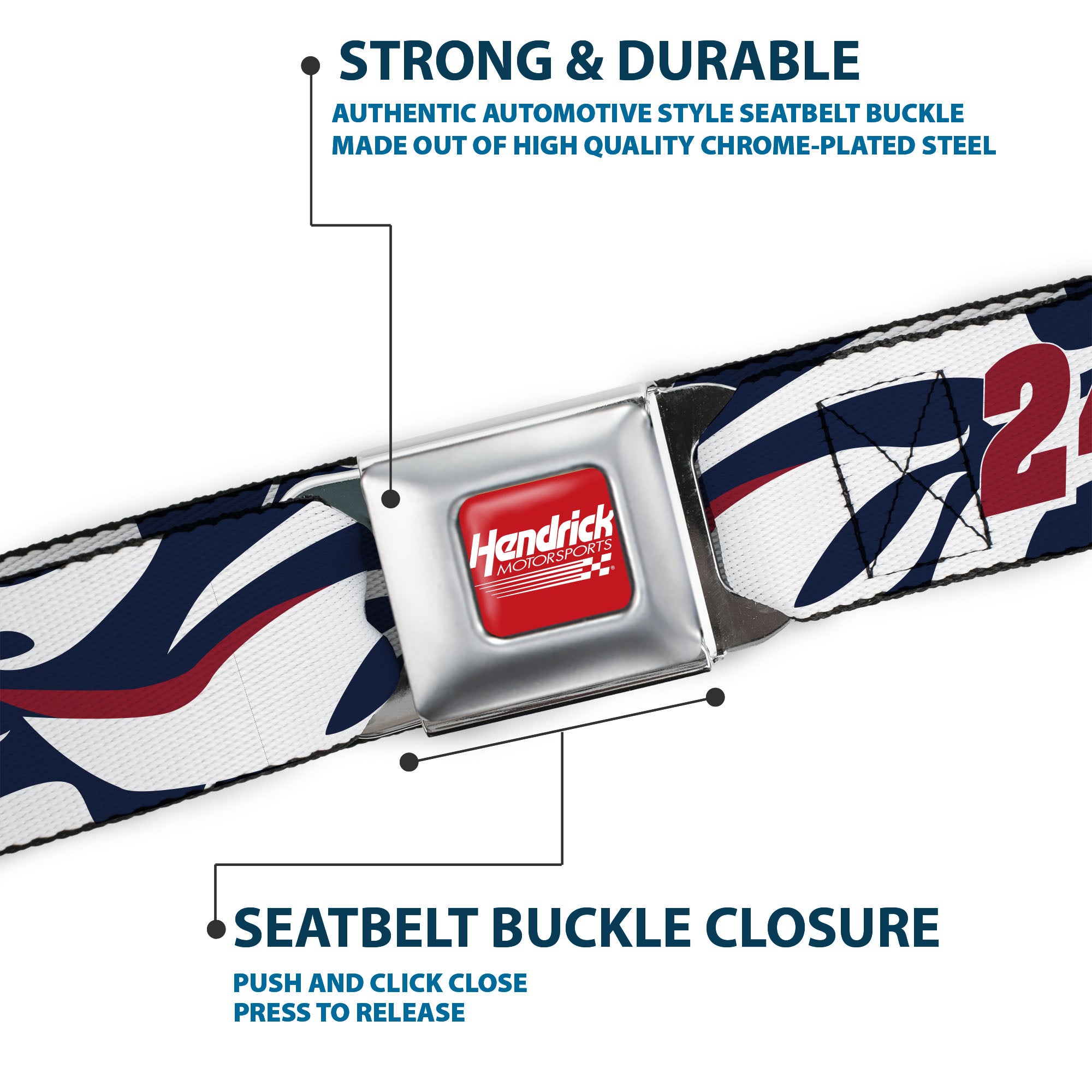 HENDRICK MOTORSPORTS Checker Logo Full Color Red/White Seatbelt Belt - William Byron #24 Car Scheme White/Red/Blue Webbing Seatbelt Belts Hendrick Motorsports