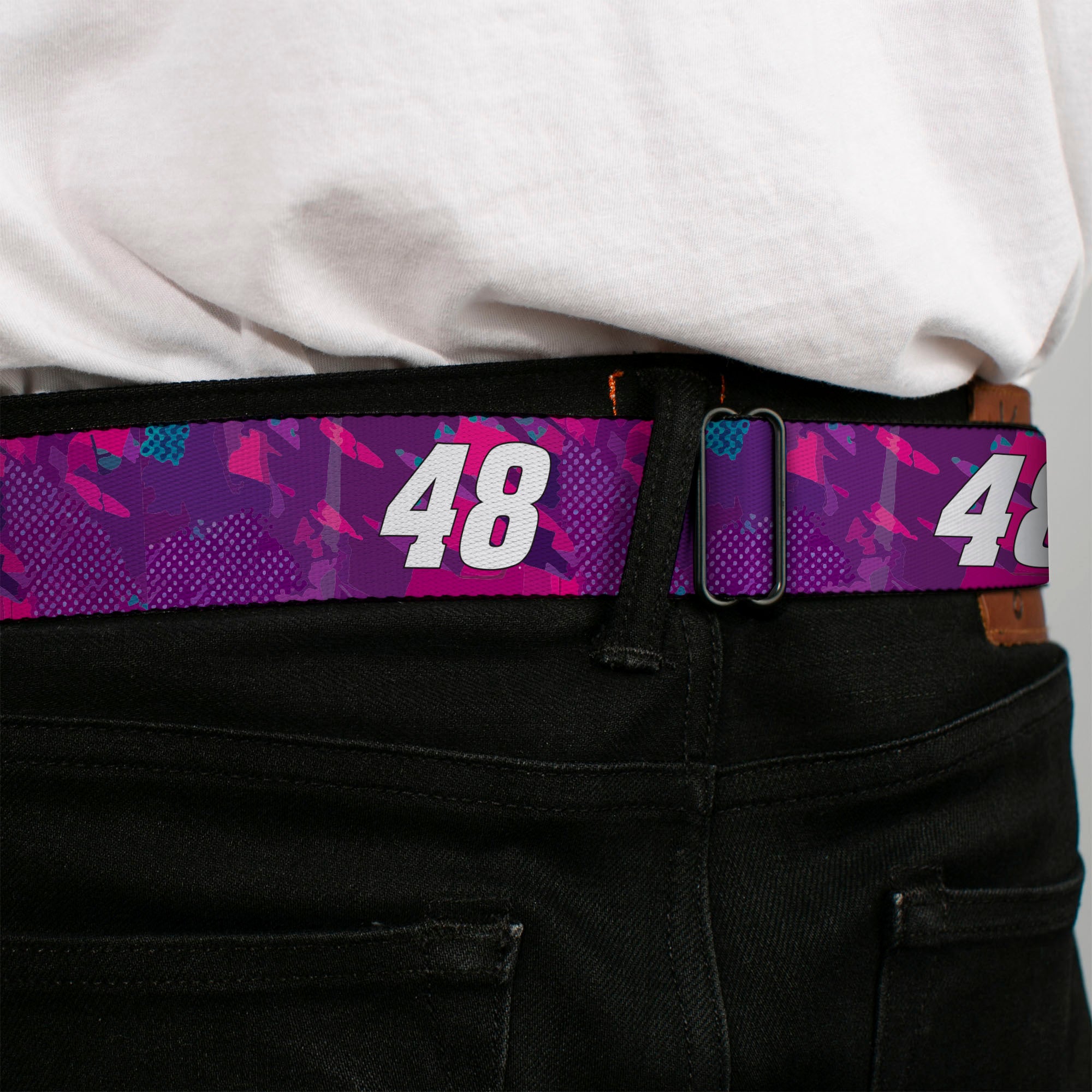 HENDRICK MOTORSPORTS Checker Logo Full Color Red/White Seatbelt Belt - Alex Bowman #48 Car Scheme Purples/Pinks/White Webbing Seatbelt Belts Hendrick Motorsports
