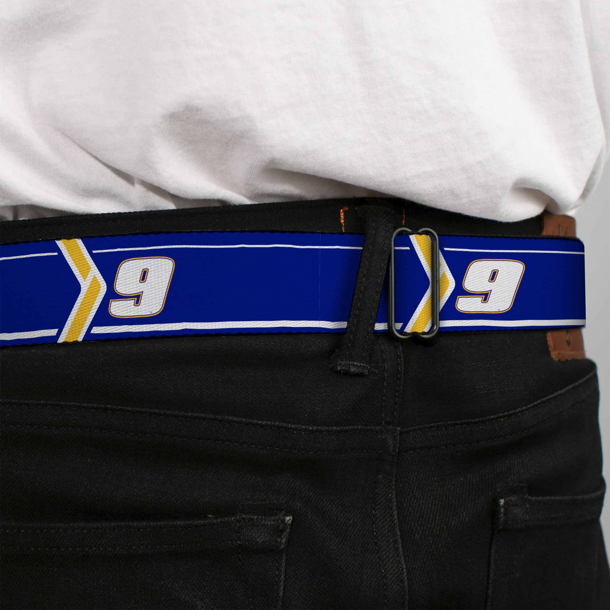 HENDRICK MOTORSPORTS Checker Logo Full Color Red/White Seatbelt Belt - Chase Elliott #9 Car Scheme Blue/Yellow/White Webbing Seatbelt Belts Hendrick Motorsports