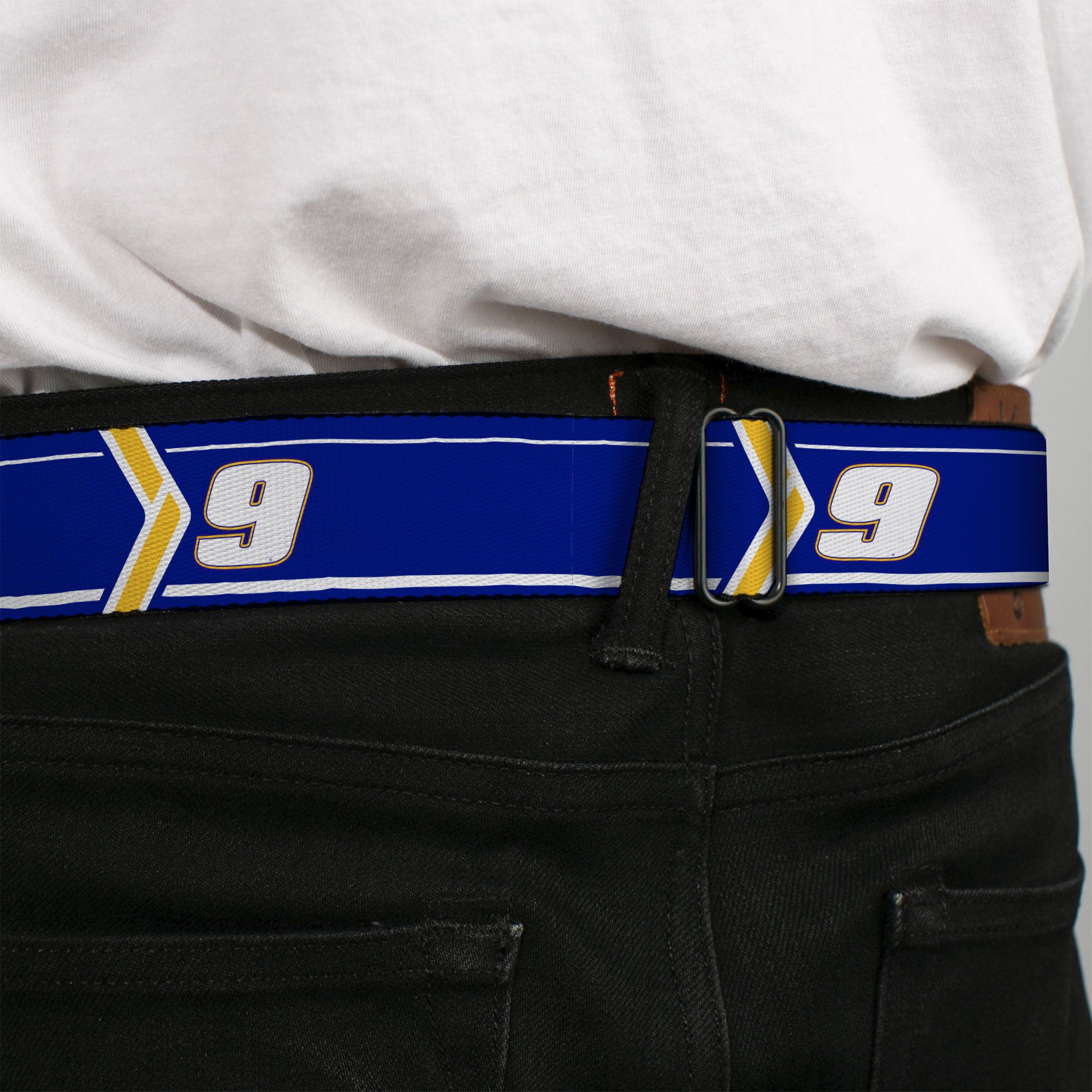 HENDRICK MOTORSPORTS Checker Logo Full Color Red/White Seatbelt Belt - Chase Elliott #9 Car Scheme Blue/Yellow/White Webbing Seatbelt Belts Hendrick Motorsports