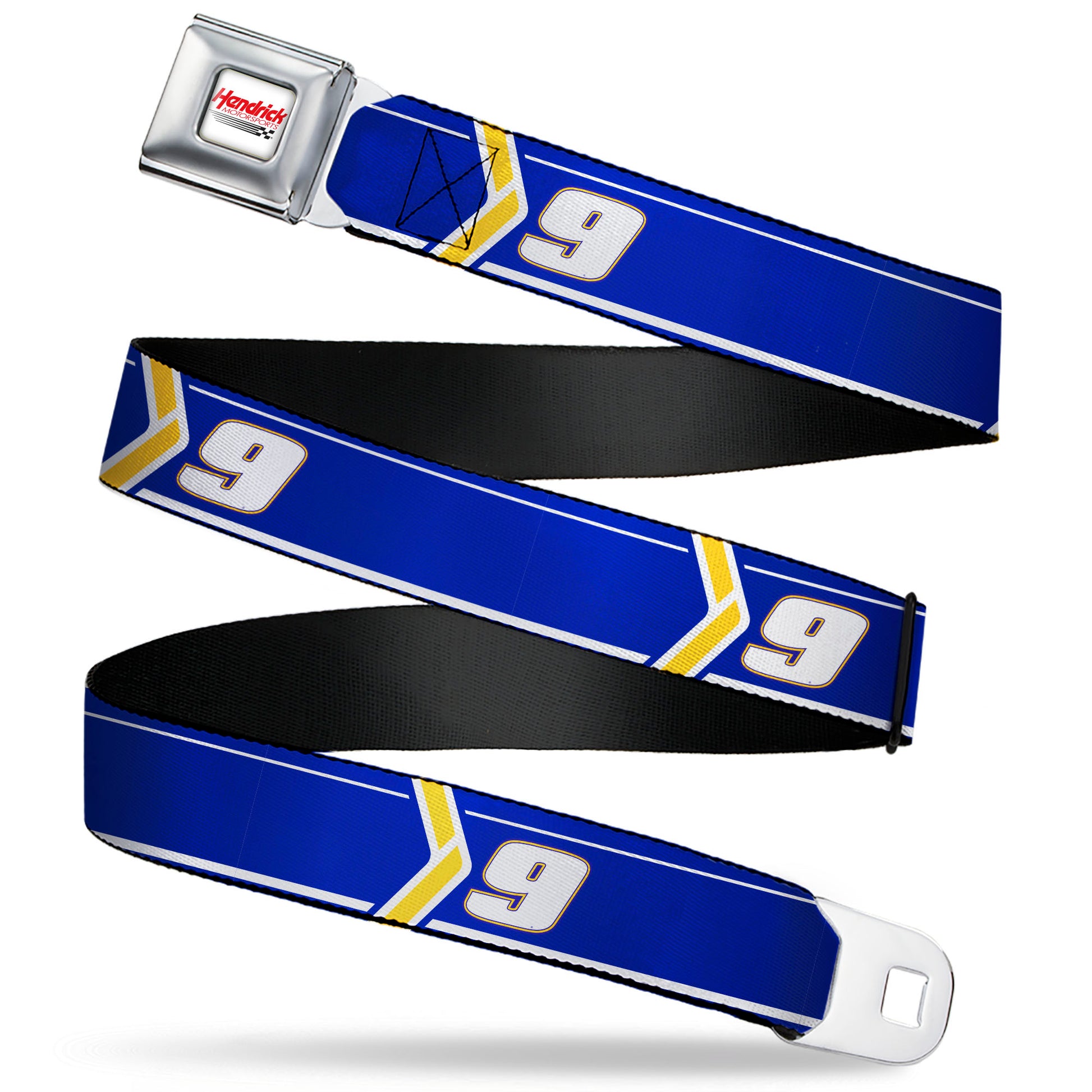 HENDRICK MOTORSPORTS Checker Logo Full Color Red/White Seatbelt Belt - Chase Elliott #9 Car Scheme Blue/Yellow/White Webbing Seatbelt Belts Hendrick Motorsports