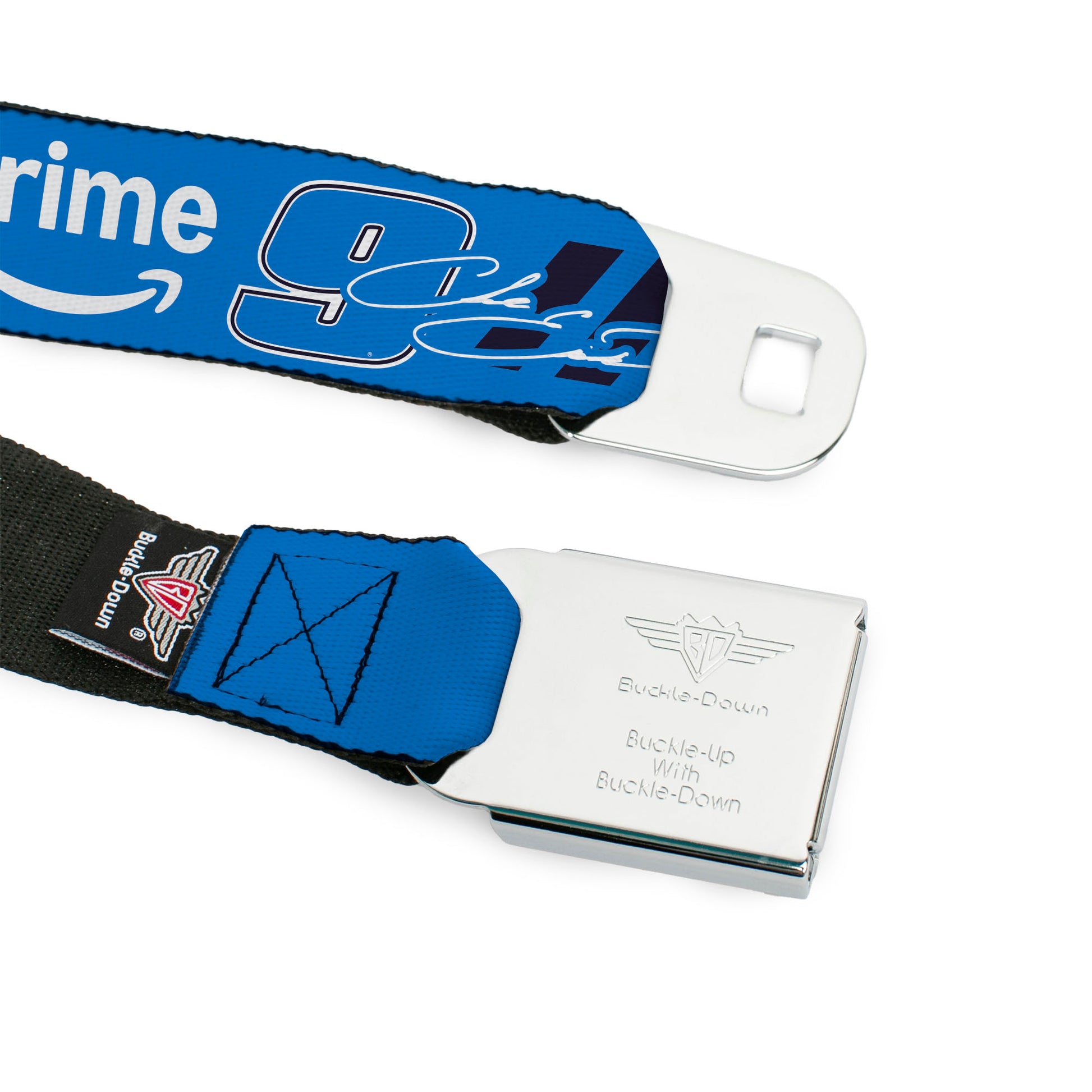 HENDRICK MOTORSPORTS Checker Logo Full Color Black/White Seatbelt Belt - Chase Elliott #9 Autograph PRIME Logo Blue/Black/White Webbing Seatbelt Belts Hendrick Motorsports