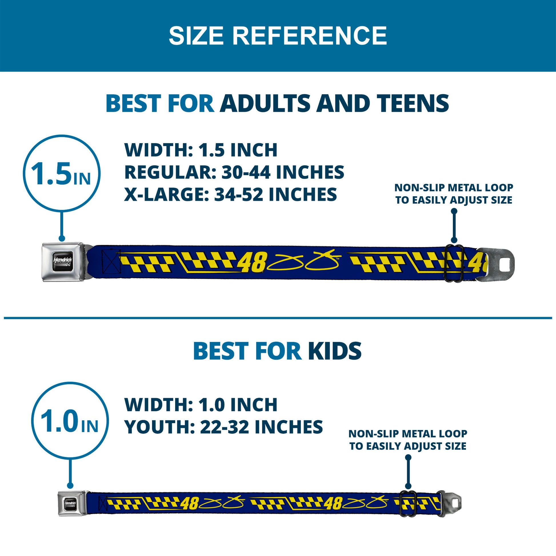 HENDRICK MOTORSPORTS Checker Logo Full Color Black/White Seatbelt Belt - Jimmie Johnson #48 Autograph Checker Blue/Yellow Webbing Seatbelt Belts Hendrick Motorsports