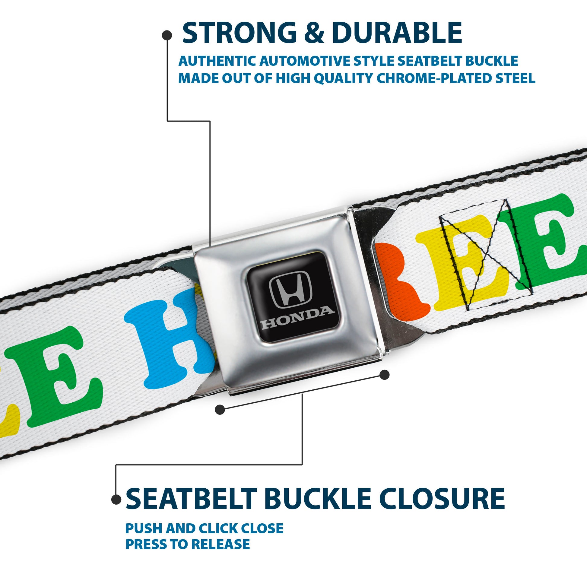 Honda - Seatbelt Belt - FREE HUGS White/Multi Color Webbing Seatbelt Belts Honda
