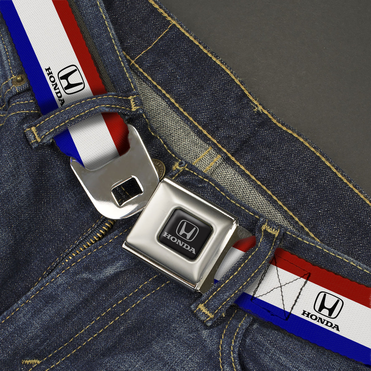 Honda Seatbelt Belt - HONDA Logo Americana Stripe Red/White/Blue/Black Webbing Seatbelt Belts Honda