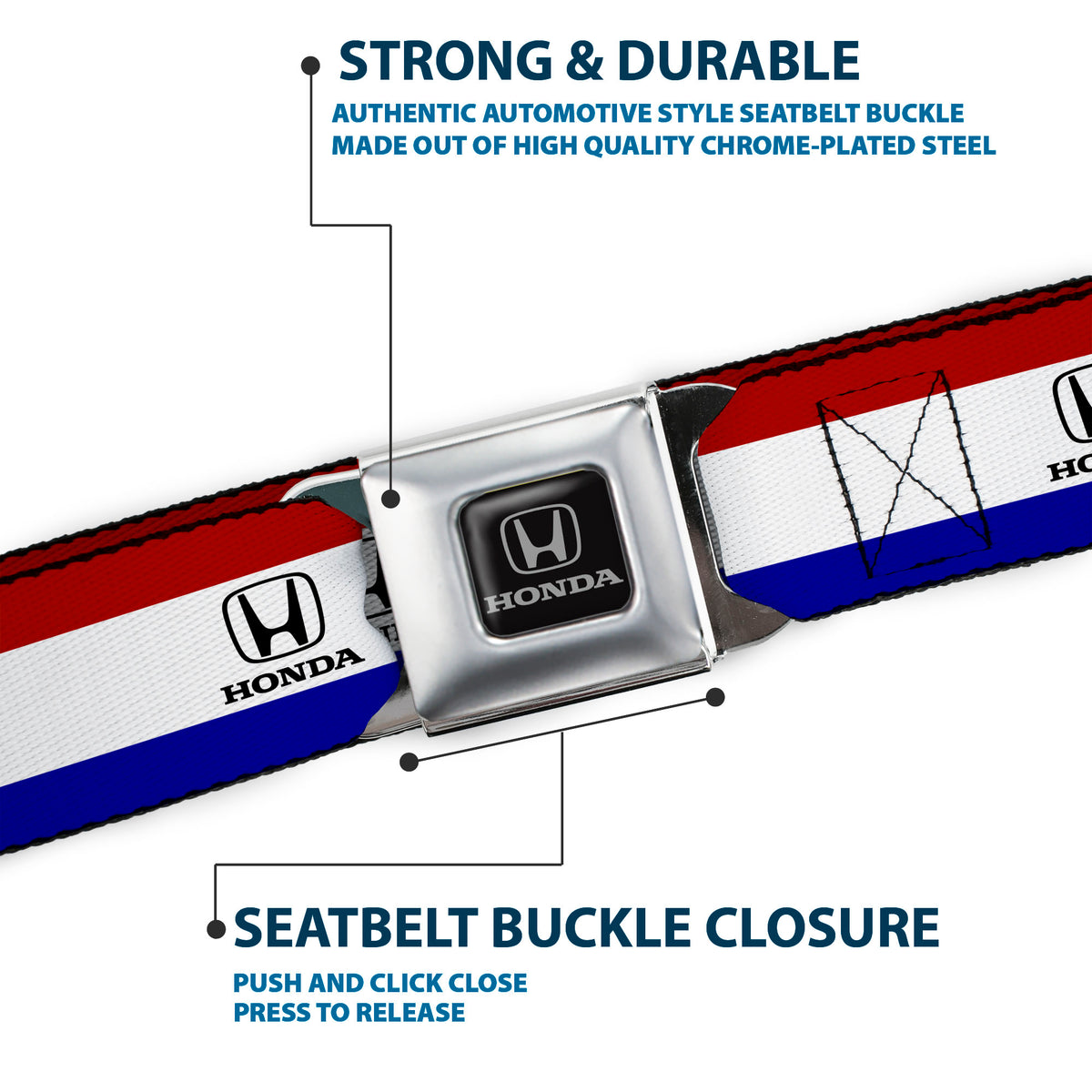 Honda Seatbelt Belt - HONDA Logo Americana Stripe Red/White/Blue/Black Webbing Seatbelt Belts Honda