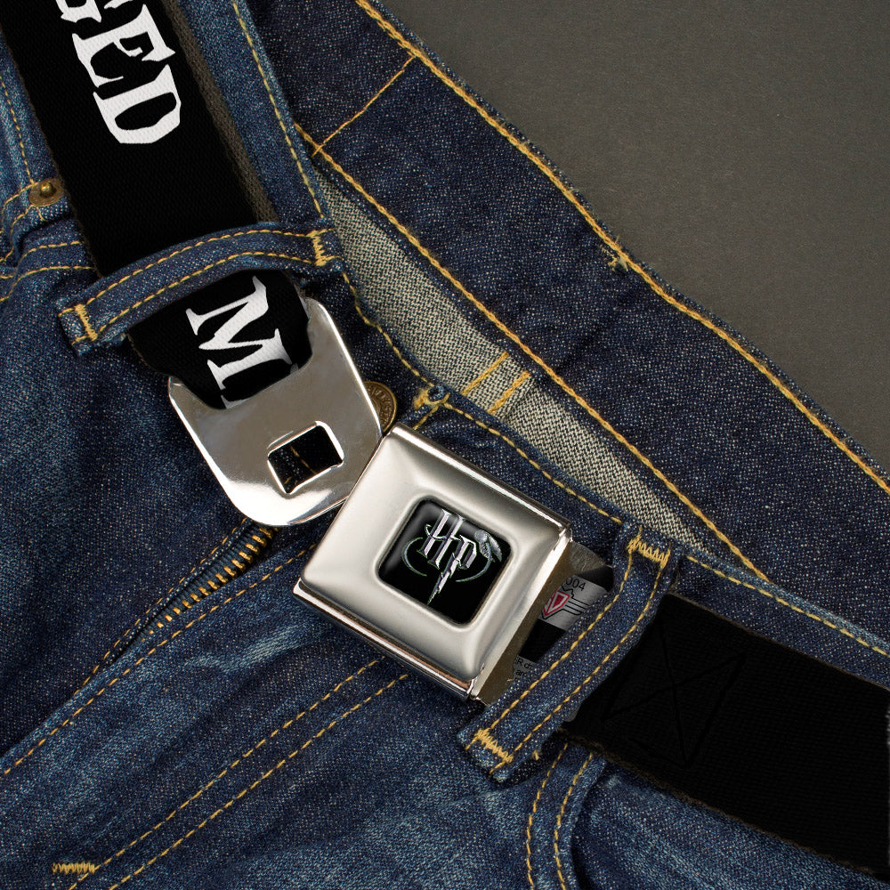 Harry Potter Logo Full Color Black/White Seatbelt Belt - Harry Potter MISCHIEF MANAGED Black/White Webbing Seatbelt Belts Harry Potter