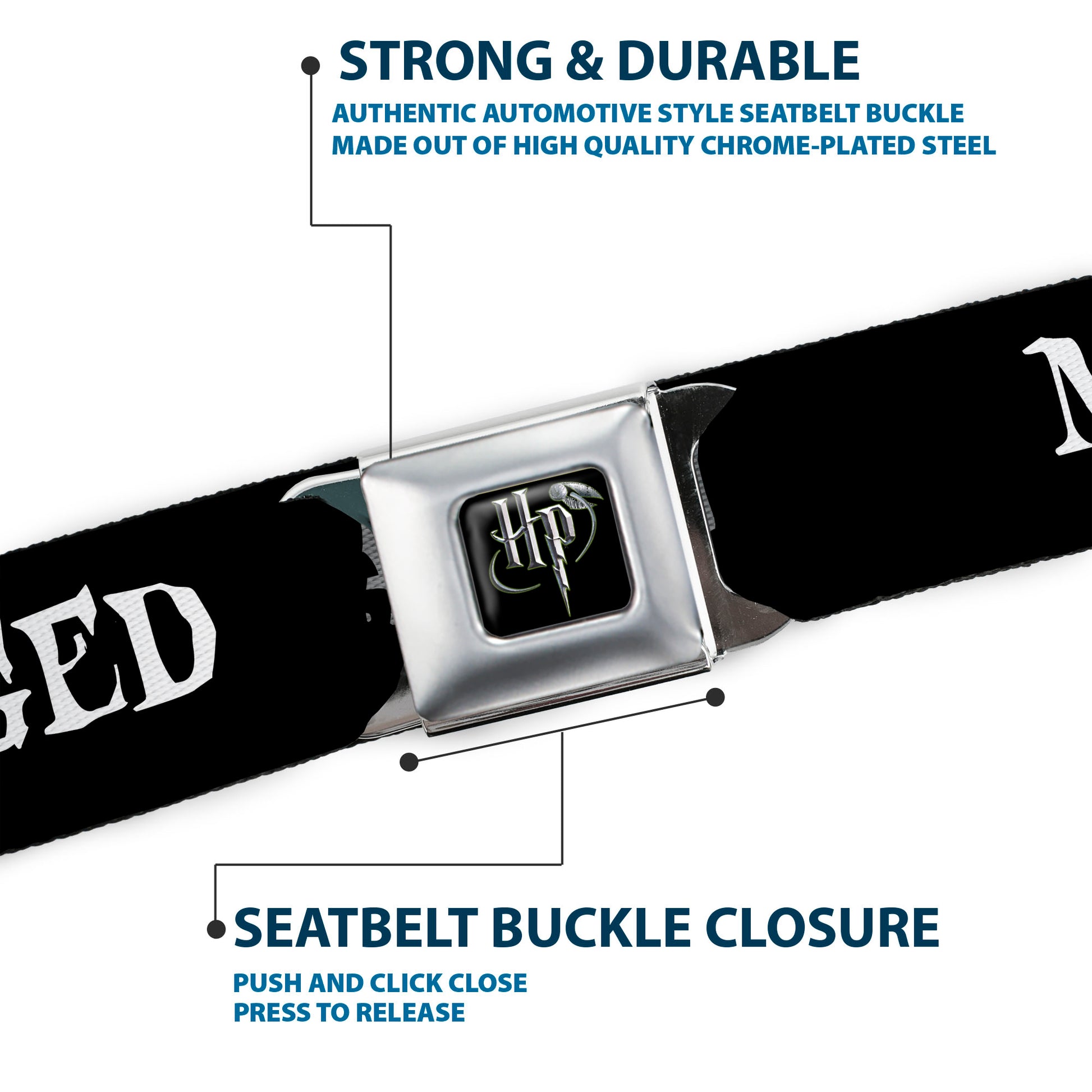 Harry Potter Logo Full Color Black/White Seatbelt Belt - Harry Potter MISCHIEF MANAGED Black/White Webbing Seatbelt Belts Harry Potter
