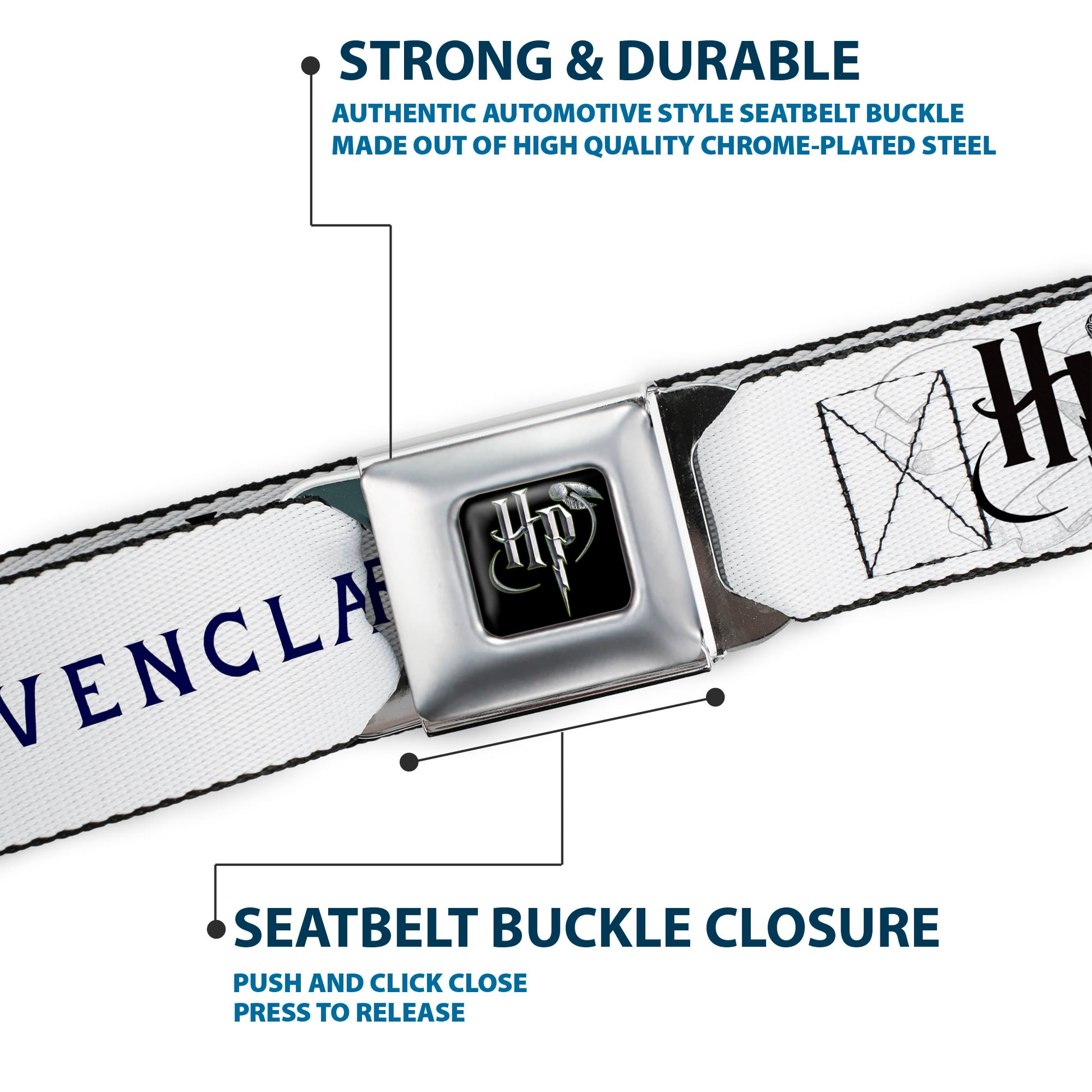 Harry Potter Logo Full Color Black/White Seatbelt Belt - Harry Potter GRYFFINDOR/RAVENCLAW/SLYTHERIN White/Black Webbing Seatbelt Belts Harry Potter