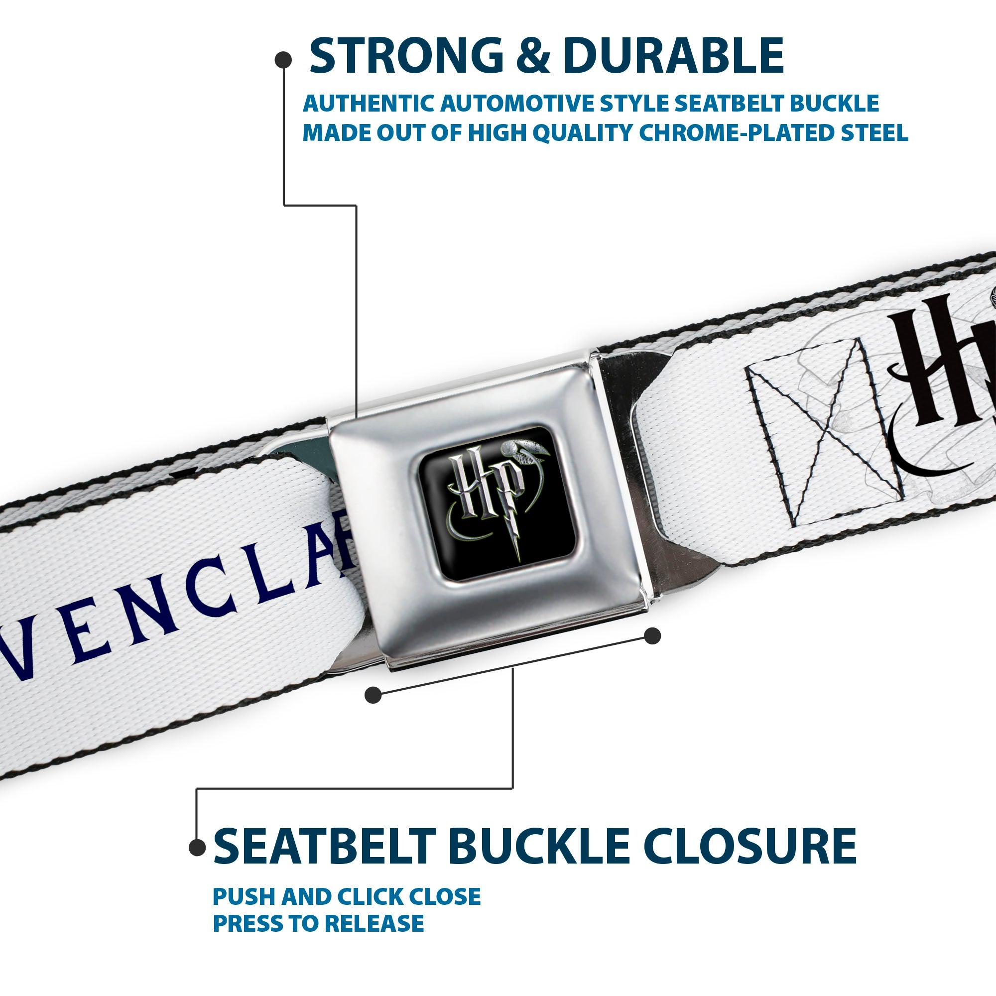 Harry Potter Logo Full Color Black/White Seatbelt Belt - Harry Potter GRYFFINDOR/RAVENCLAW/SLYTHERIN White/Black Webbing Seatbelt Belts Harry Potter