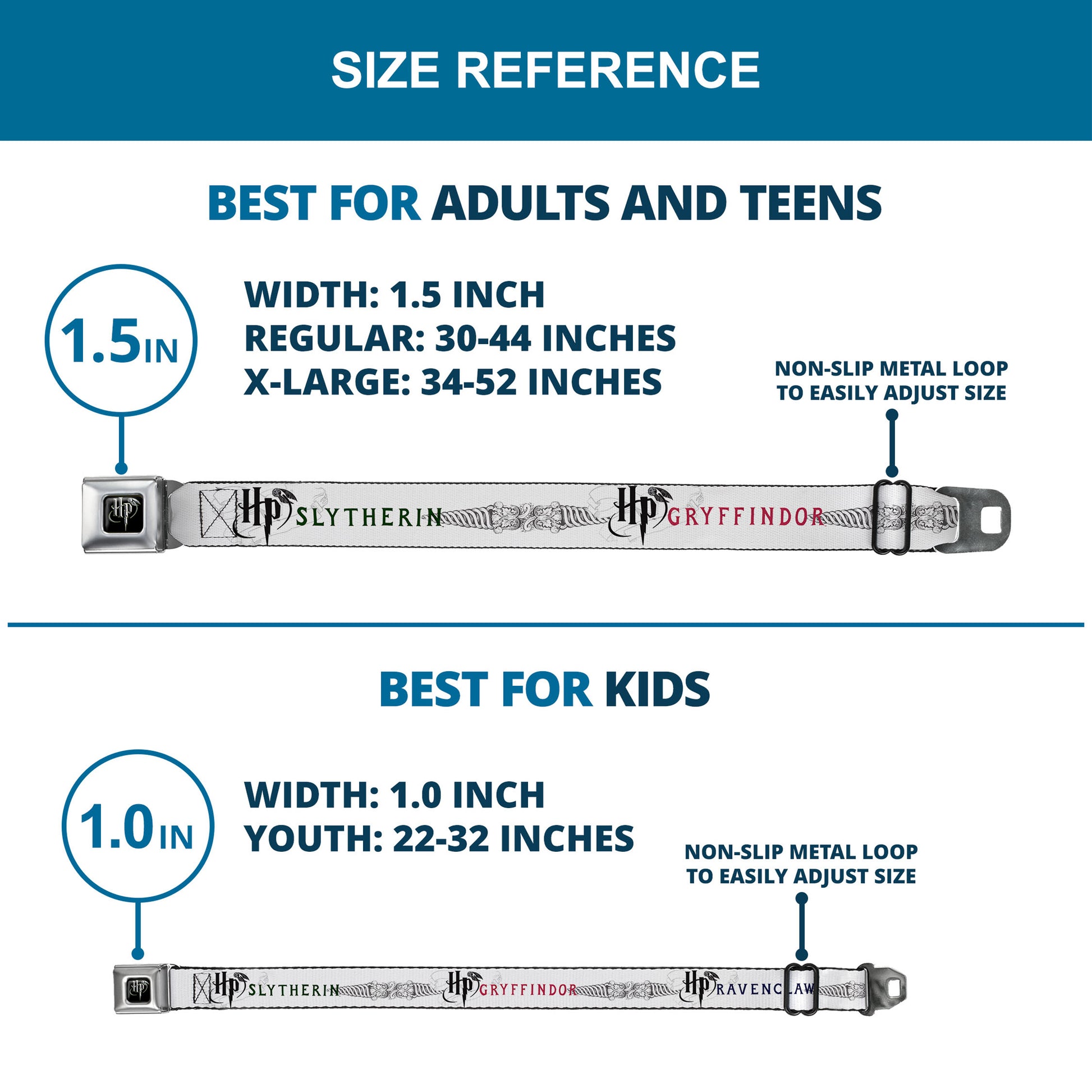 Harry Potter Logo Full Color Black/White Seatbelt Belt - Harry Potter GRYFFINDOR/RAVENCLAW/SLYTHERIN White/Black Webbing Seatbelt Belts Harry Potter