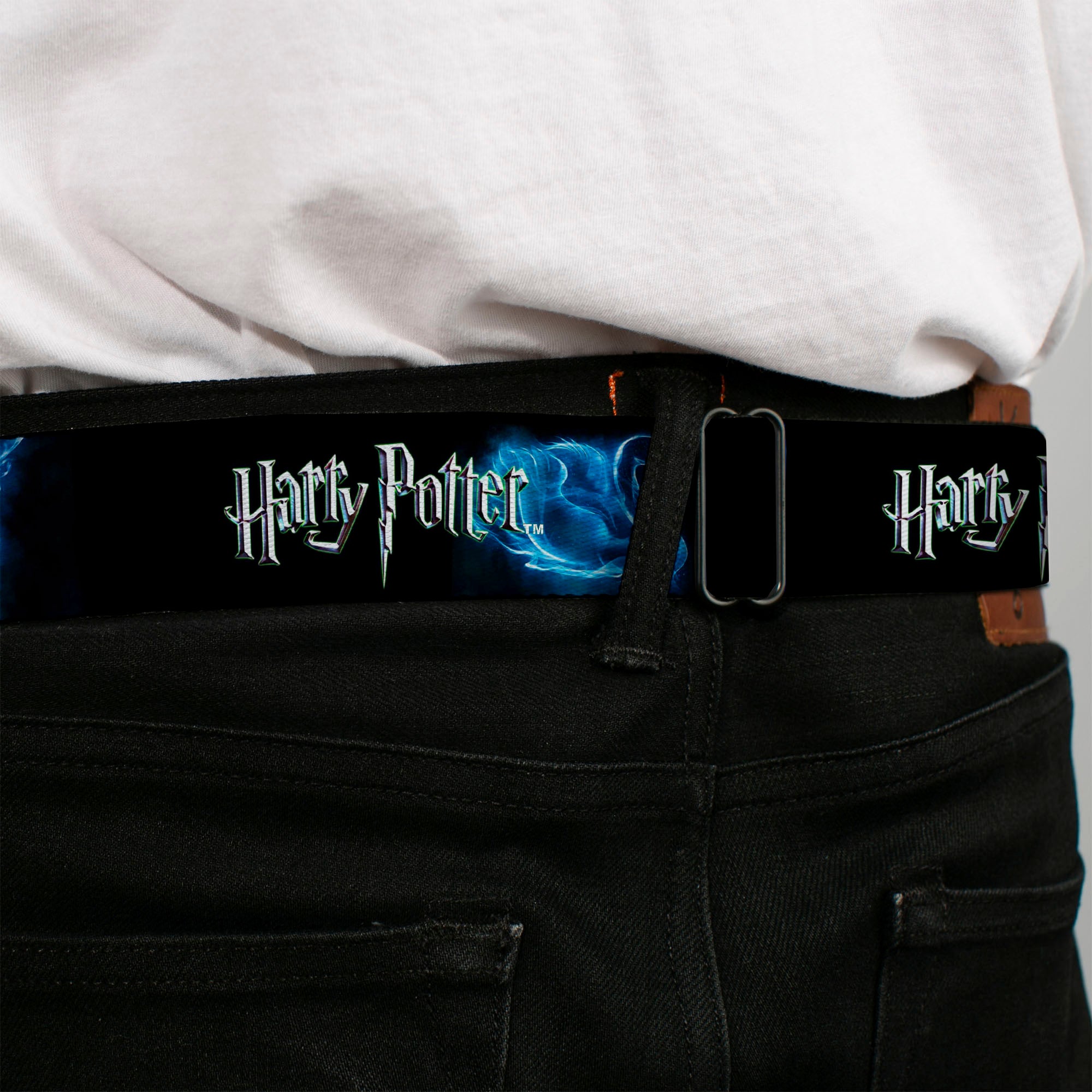 Harry Potter Logo Full Color Black/White Seatbelt Belt - HARRY POTTER/Animal Spirits Black/White/Blue Webbing Seatbelt Belts Harry Potter