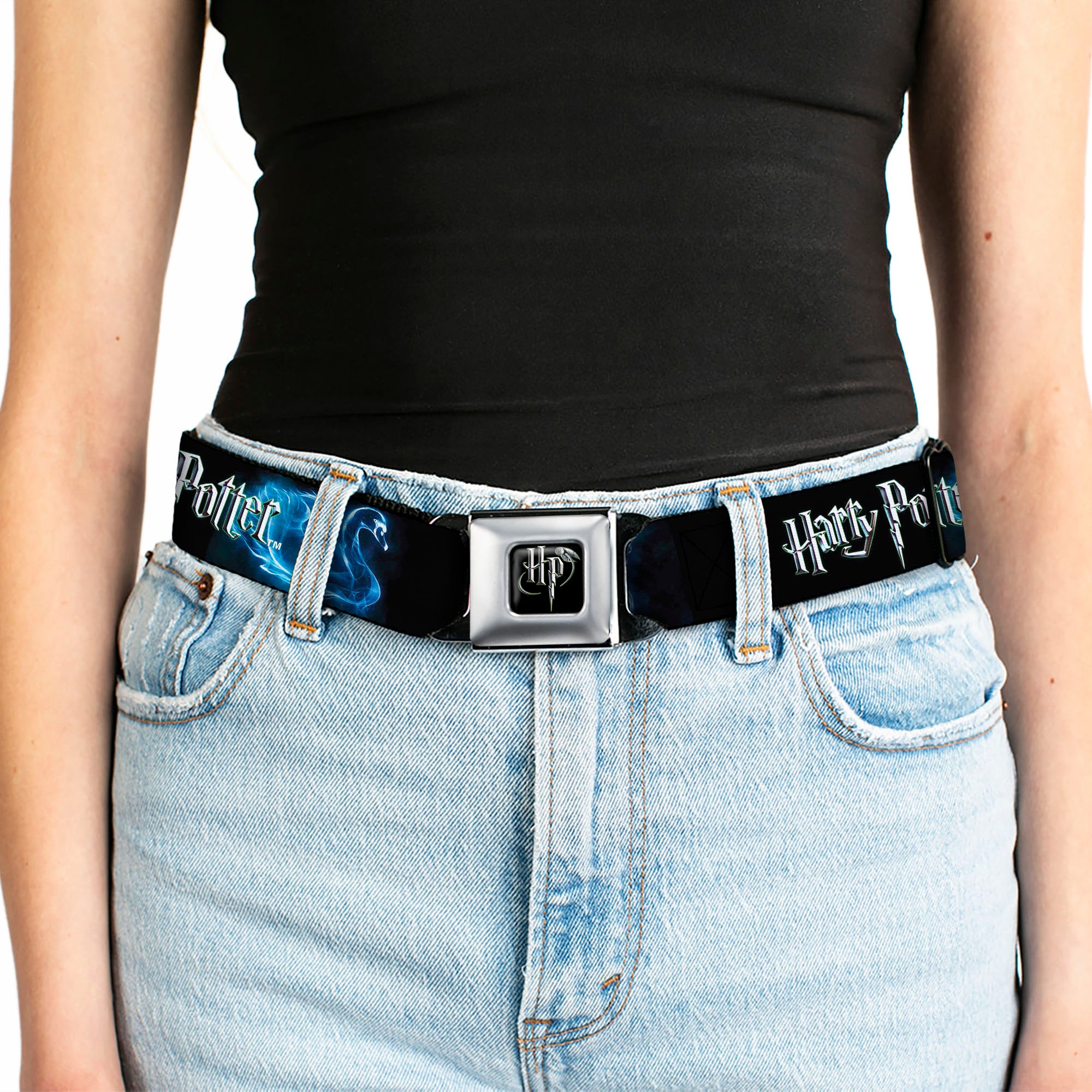 Harry Potter Logo Full Color Black/White Seatbelt Belt - HARRY POTTER/Animal Spirits Black/White/Blue Webbing Seatbelt Belts Harry Potter