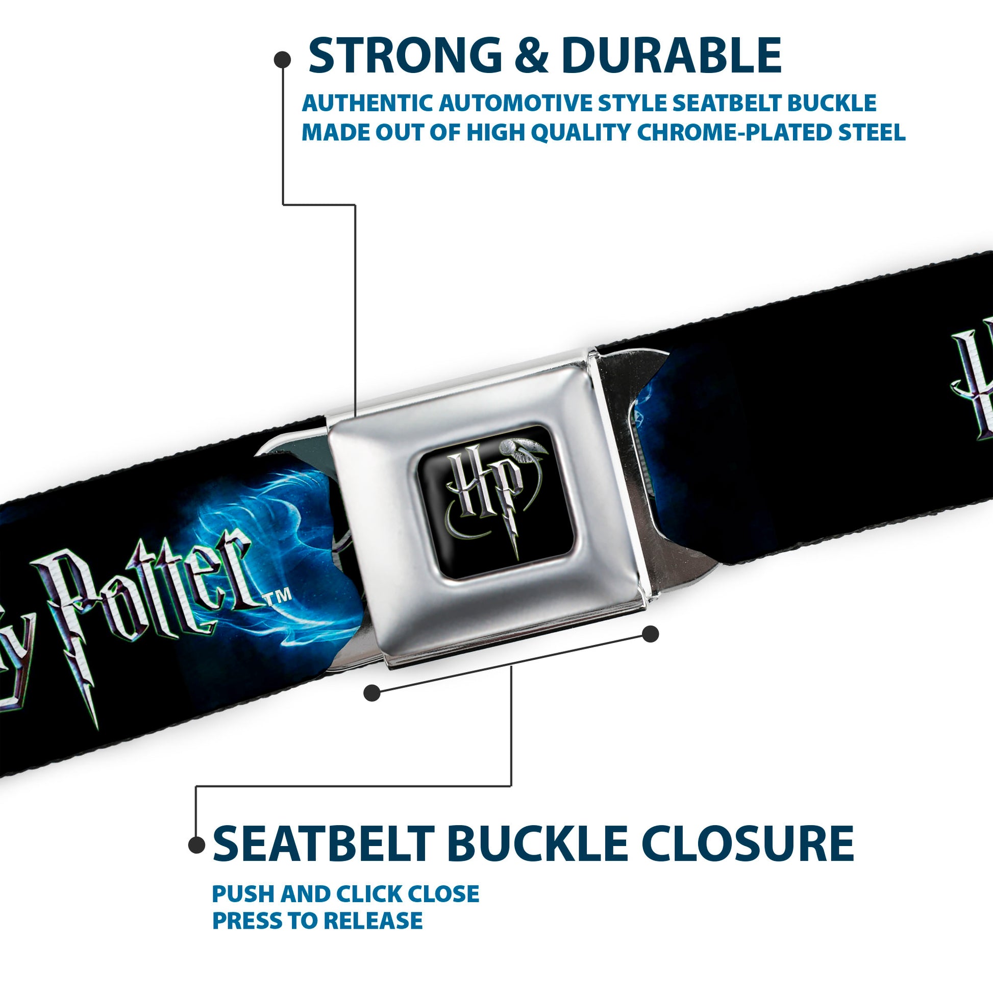 Harry Potter Logo Full Color Black/White Seatbelt Belt - HARRY POTTER/Animal Spirits Black/White/Blue Webbing Seatbelt Belts Harry Potter