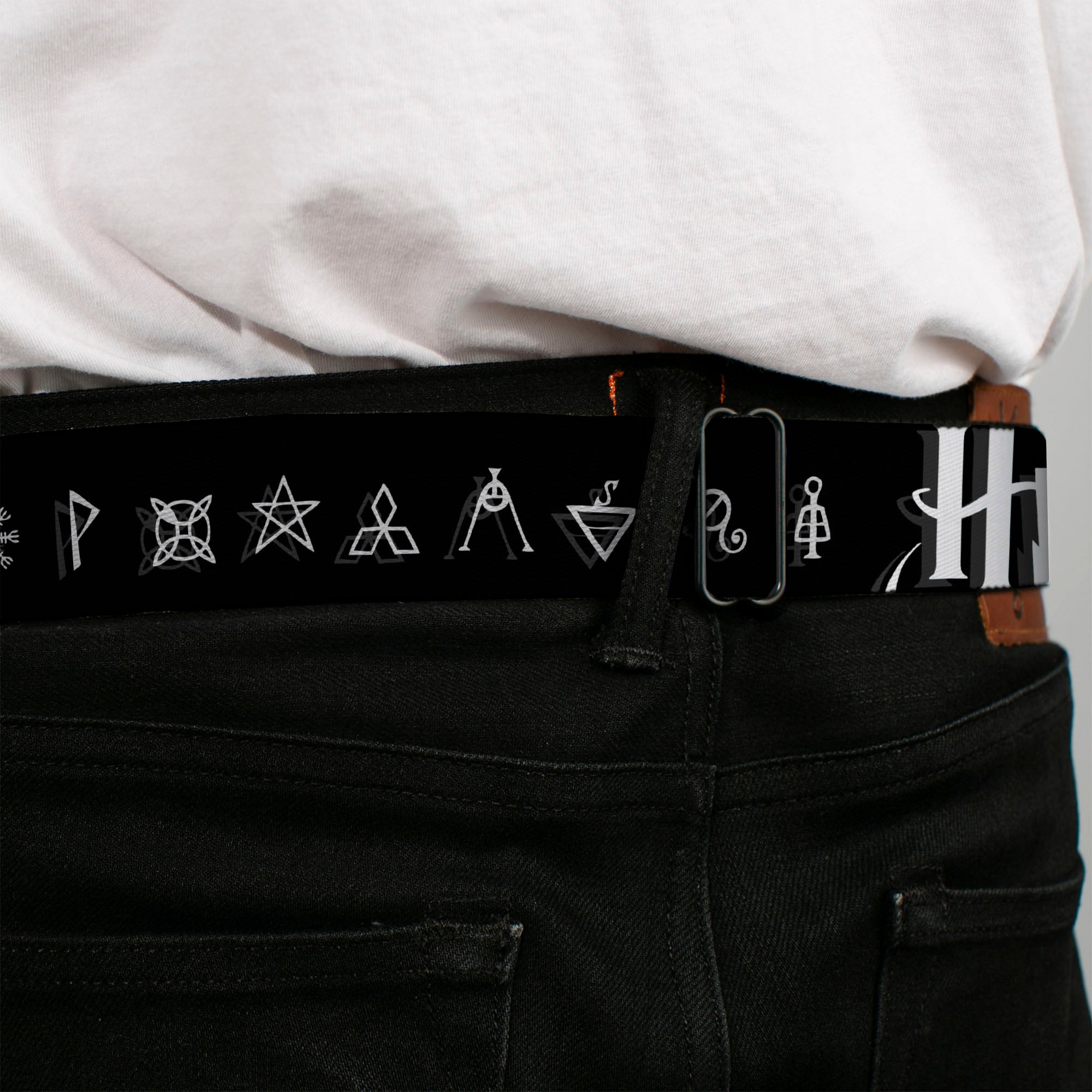 Harry Potter Logo Full Color Black/White Seatbelt Belt - Harry Potter Logo/Symbology Black/White Webbing Seatbelt Belts Harry Potter