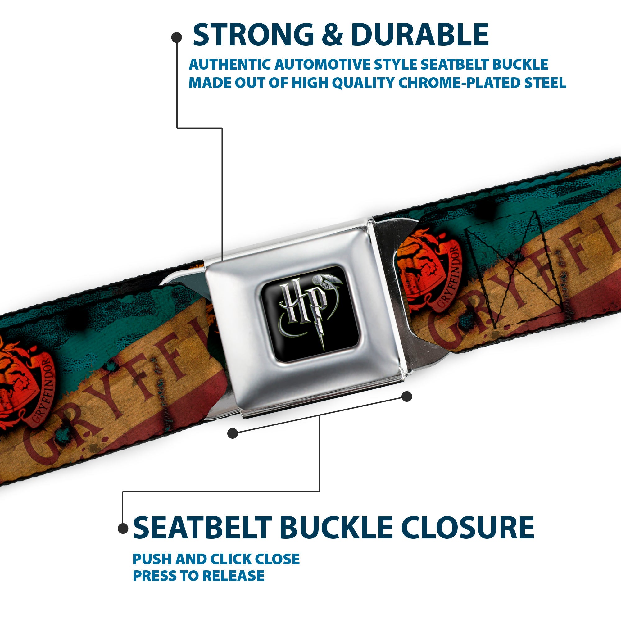 Harry Potter Logo Full Color Black/White Seatbelt Belt - Hogwarts House Banners & Logos Webbing Seatbelt Belts Harry Potter