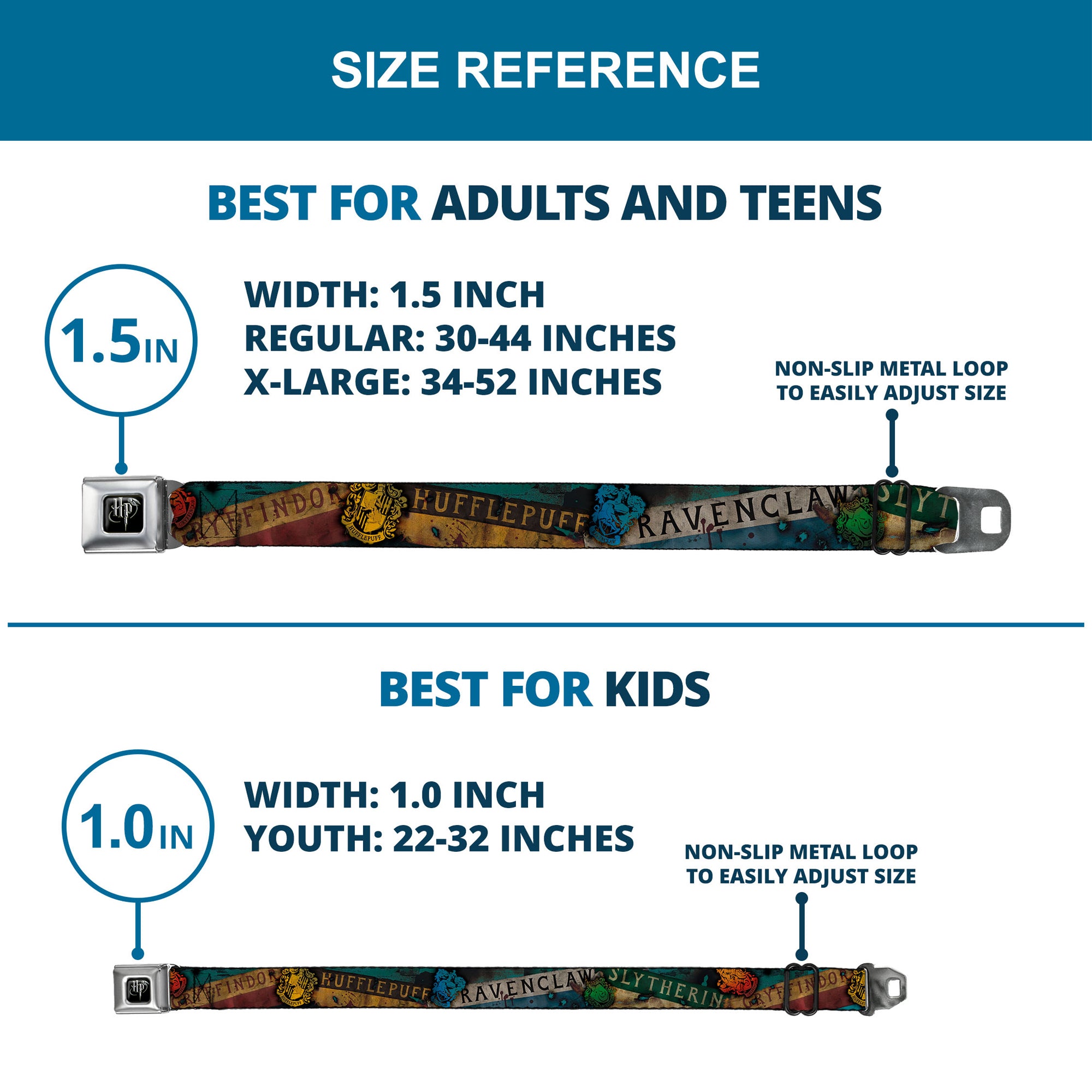 Harry Potter Logo Full Color Black/White Seatbelt Belt - Hogwarts House Banners & Logos Webbing Seatbelt Belts Harry Potter