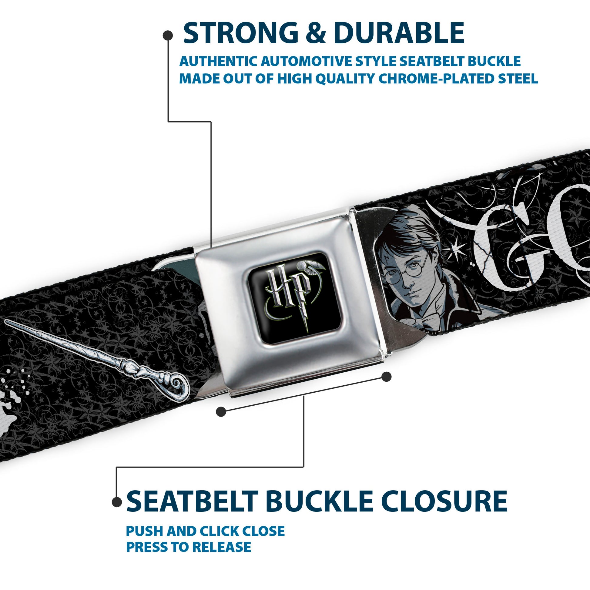 Harry Potter Logo Full Color Black/White Seatbelt Belt - Harry Potter GOOD VS. EVIL Black/White Webbing Seatbelt Belts Harry Potter