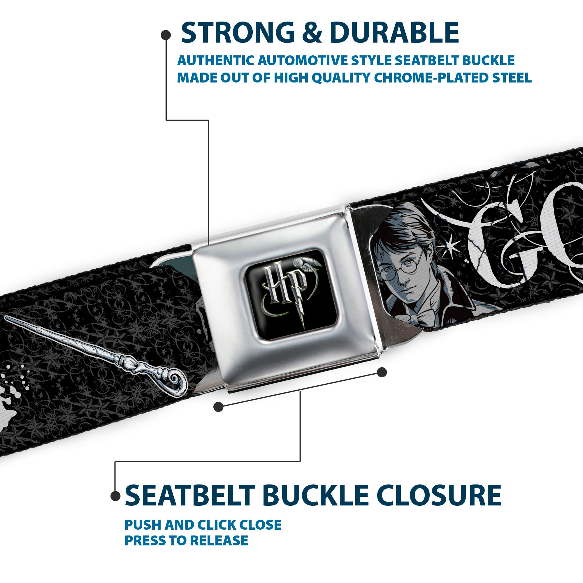 Harry Potter Logo Full Color Black/White Seatbelt Belt - Harry Potter GOOD VS. EVIL Black/White Webbing Seatbelt Belts Harry Potter