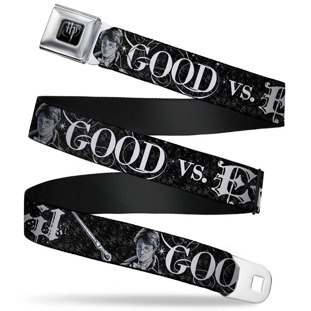 Harry Potter Logo Full Color Black/White Seatbelt Belt - Harry Potter GOOD VS. EVIL Black/White Webbing Seatbelt Belts Harry Potter