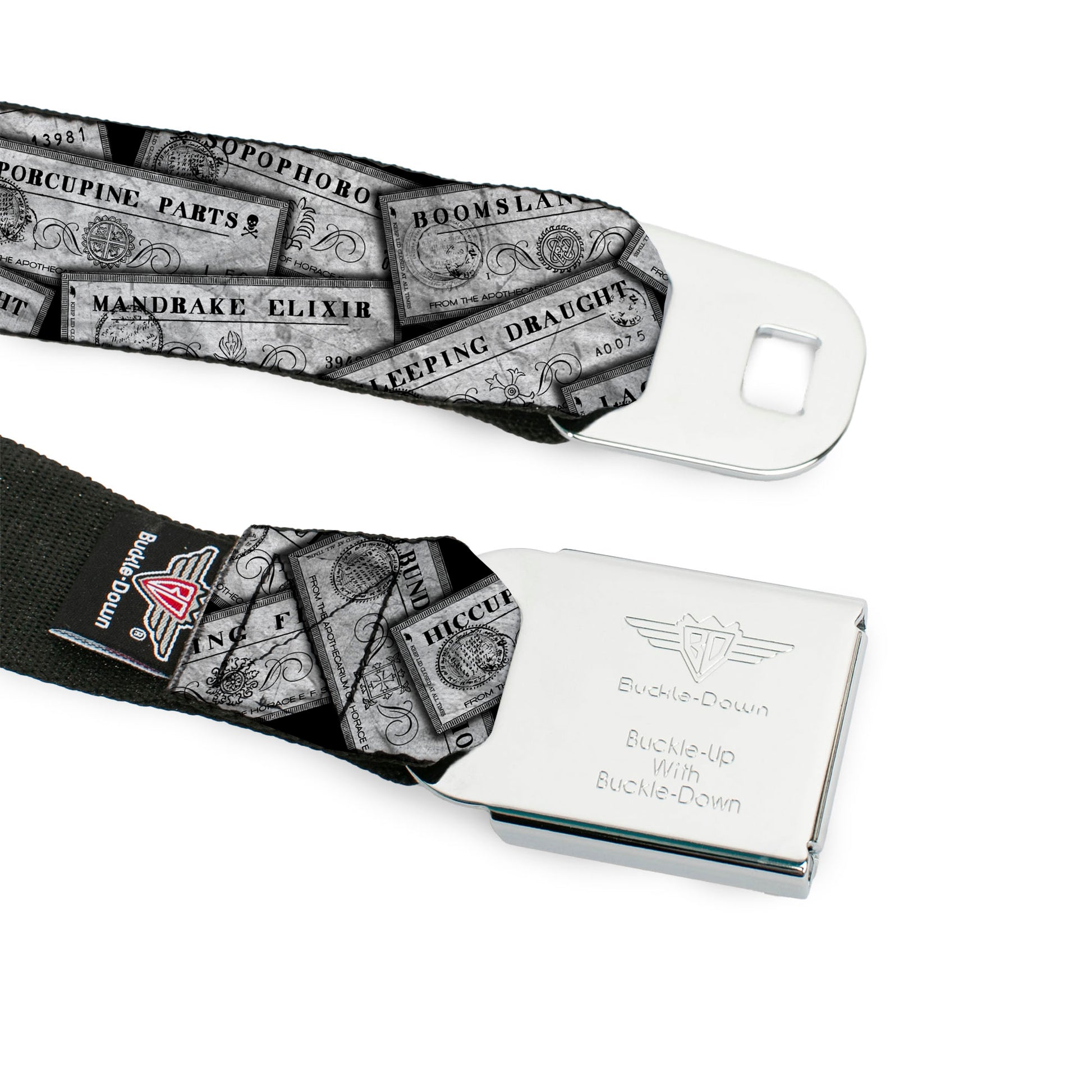 Harry Potter Logo Full Color Black/White Seatbelt Belt - Harry Potter Potion Labels Webbing Seatbelt Belts Harry Potter