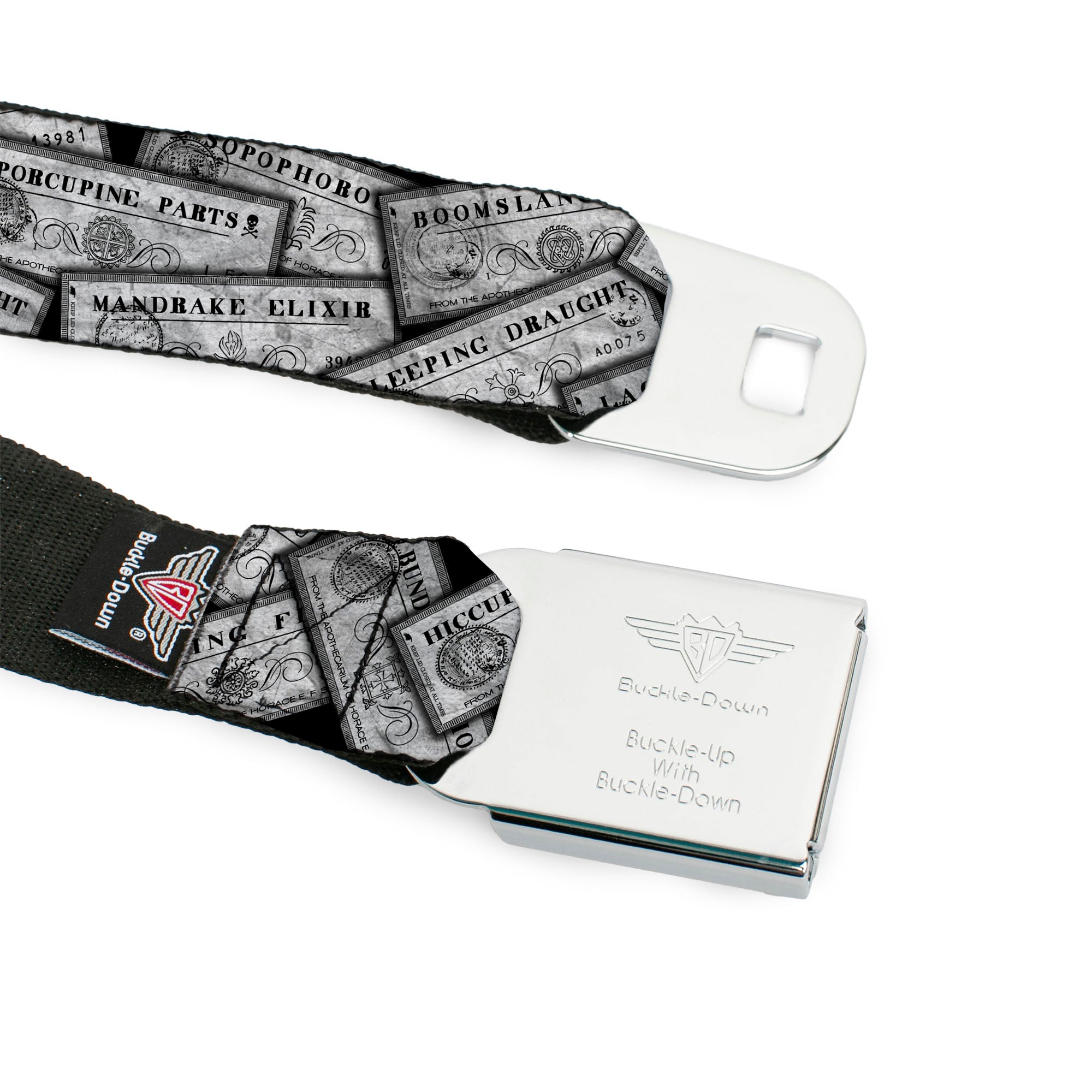 Harry Potter Logo Full Color Black/White Seatbelt Belt - Harry Potter Potion Labels Webbing Seatbelt Belts Harry Potter