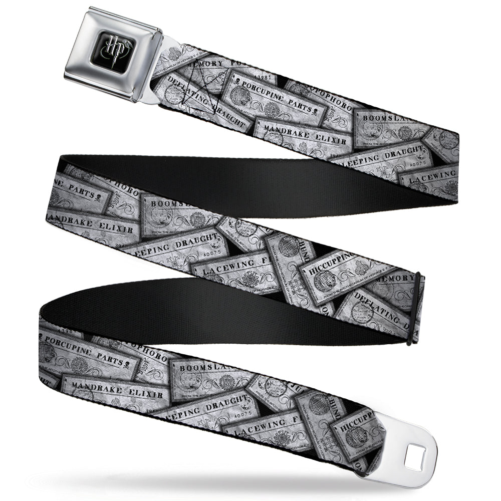 Harry Potter Logo Full Color Black/White Seatbelt Belt - Harry Potter Potion Labels Webbing Seatbelt Belts Harry Potter