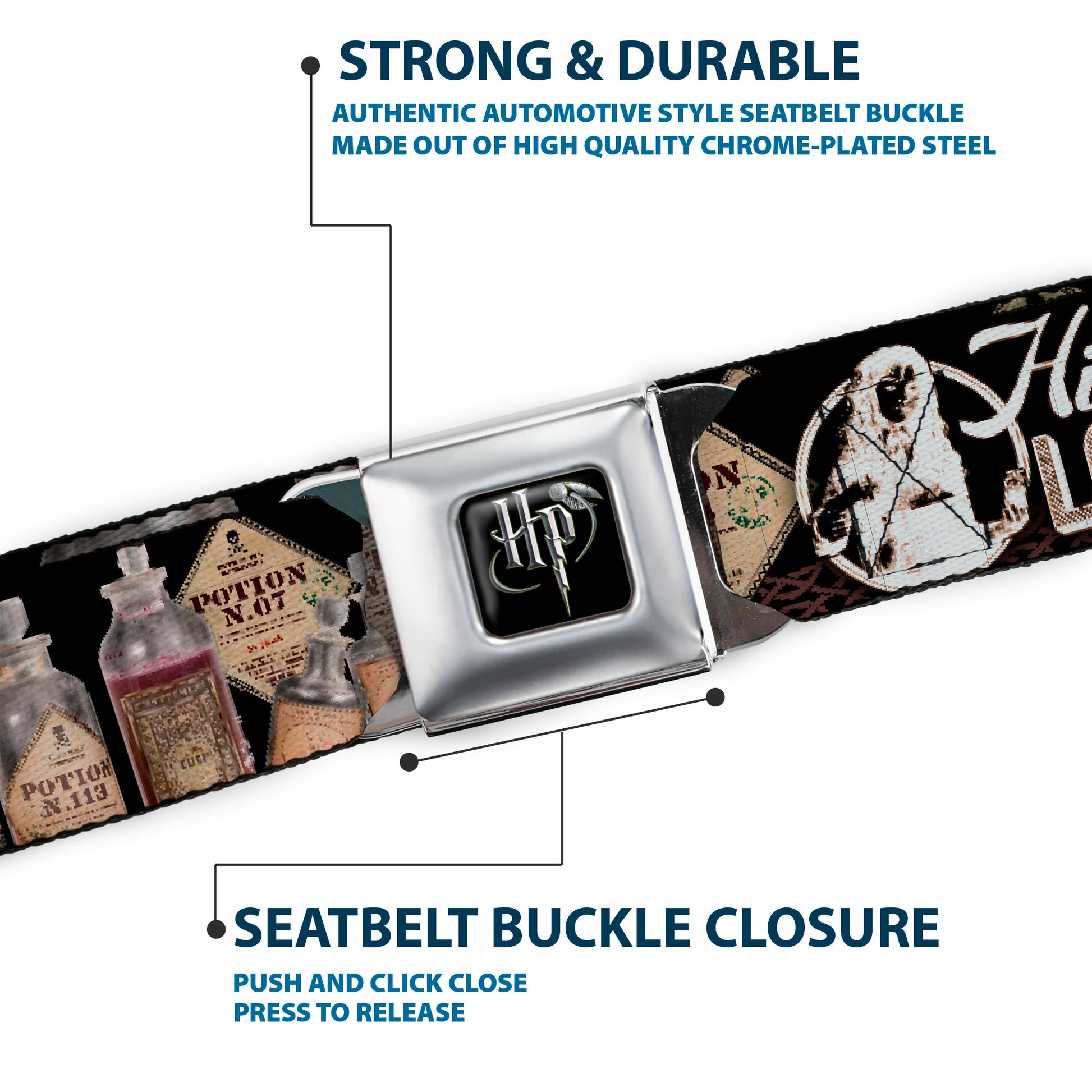 Harry Potter Logo Full Color Black/White Seatbelt Belt - Harry Potter Potions HIGHLY LOGICAL Webbing Seatbelt Belts Harry Potter