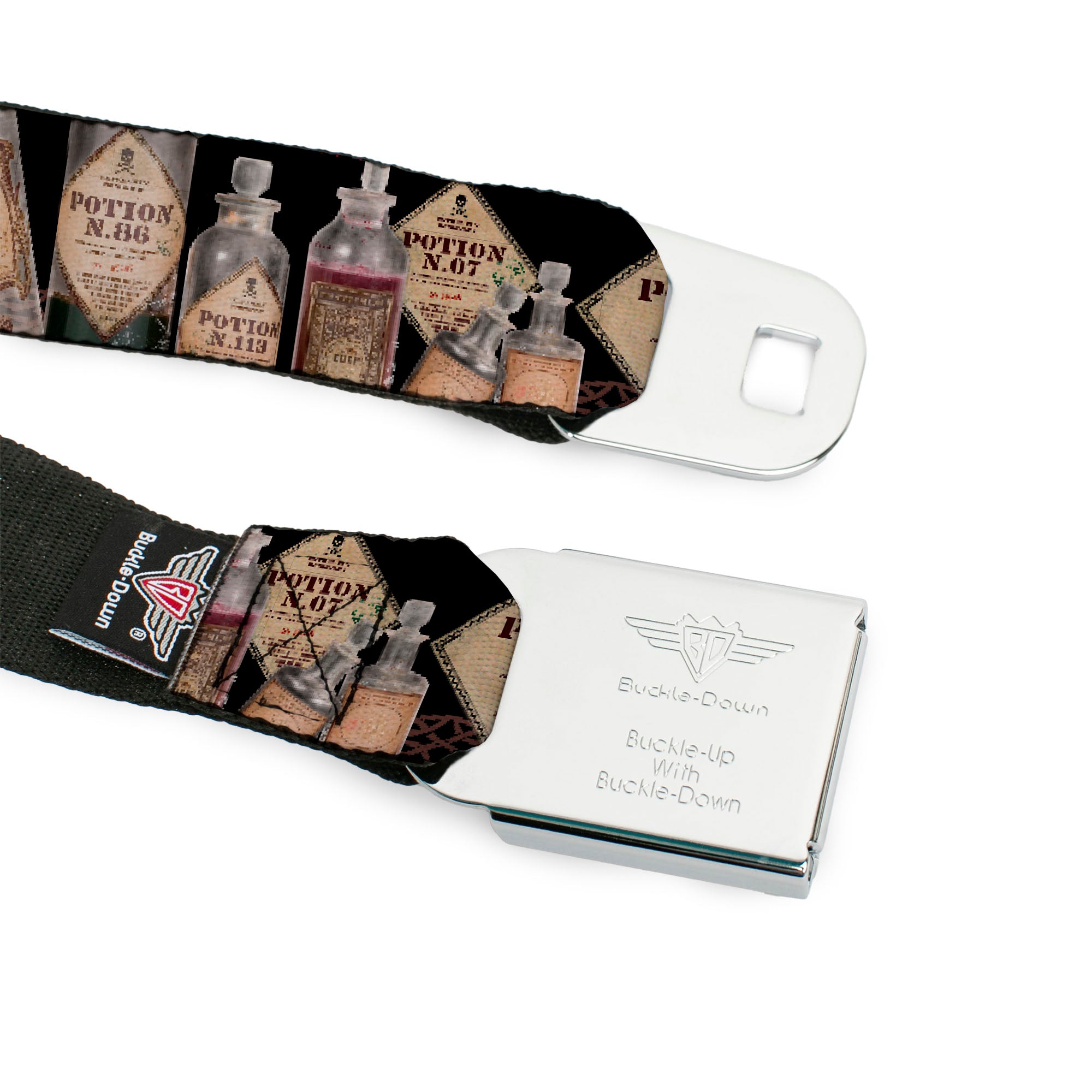 Harry Potter Logo Full Color Black/White Seatbelt Belt - Harry Potter Potions HIGHLY LOGICAL Webbing Seatbelt Belts Harry Potter