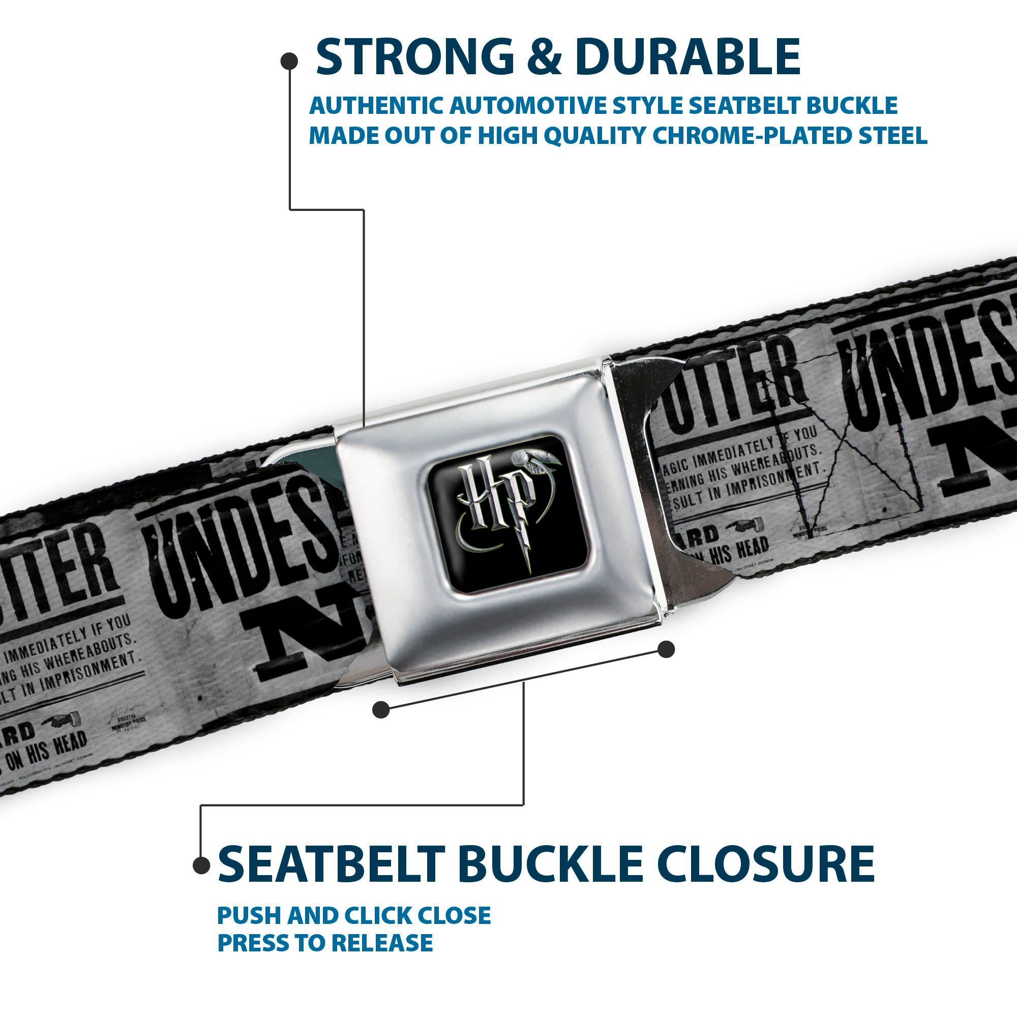 Harry Potter Logo Full Color Black/White Seatbelt Belt - Harry Potter UNDESIRABLE NO 1 White/Black Webbing Seatbelt Belts Harry Potter