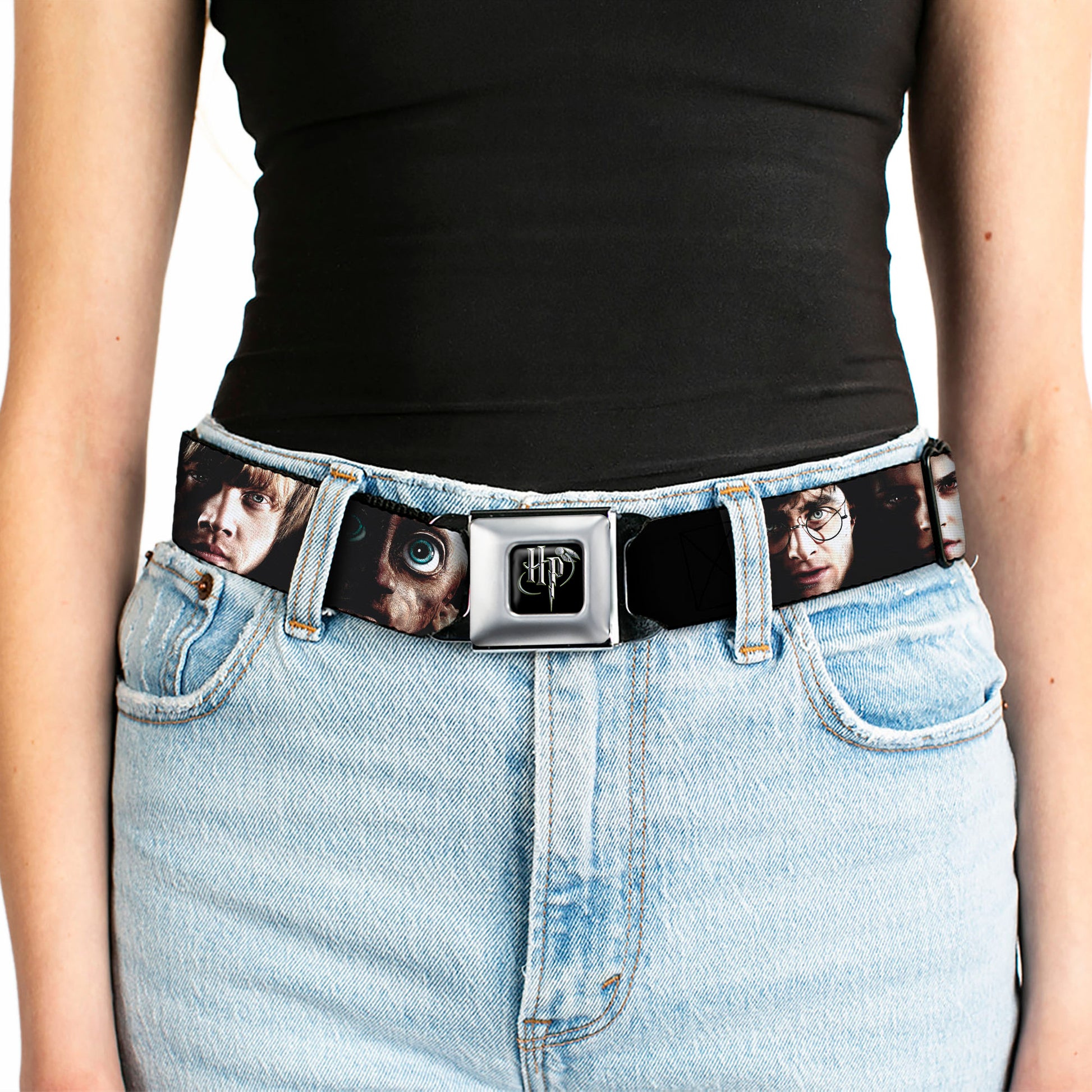 Harry Potter Logo Full Color Black/White Seatbelt Belt - Harry Potter 8-Character Faces CLOSE-UP Webbing Seatbelt Belts Harry Potter
