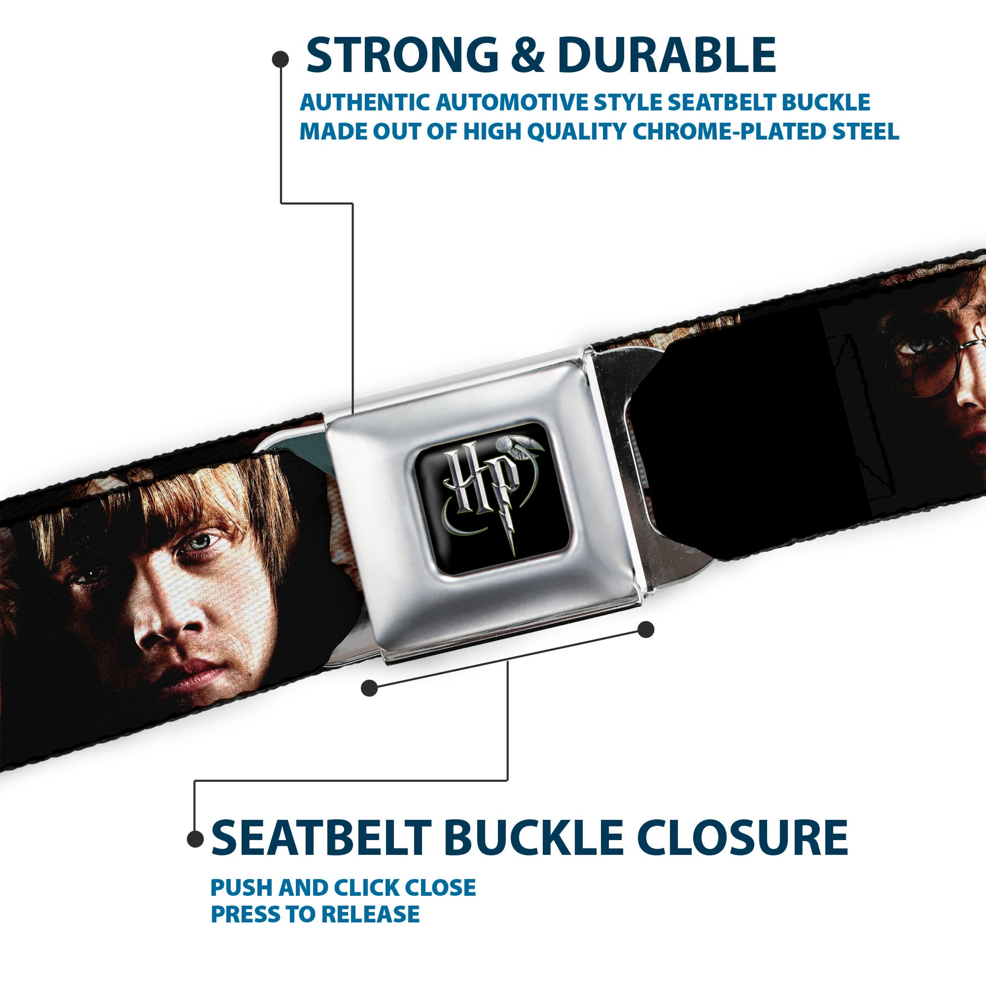 Harry Potter Logo Full Color Black/White Seatbelt Belt - Harry Potter 8-Character Faces CLOSE-UP Webbing Seatbelt Belts Harry Potter