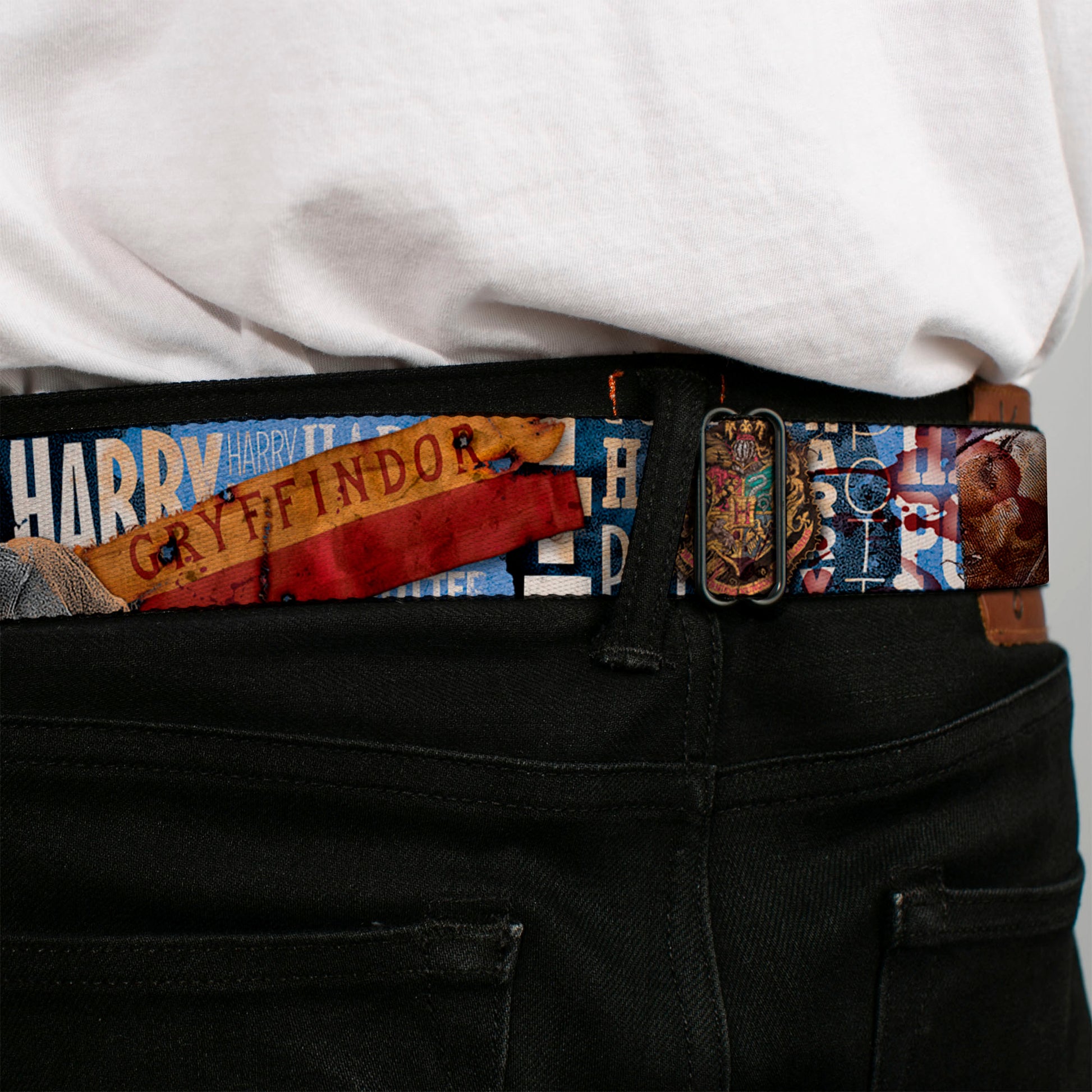 Harry Potter Logo Full Color Black/White Seatbelt Belt - Harry Potter Poses HARRY POTTER GRYFFINDOR Webbing Seatbelt Belts Harry Potter