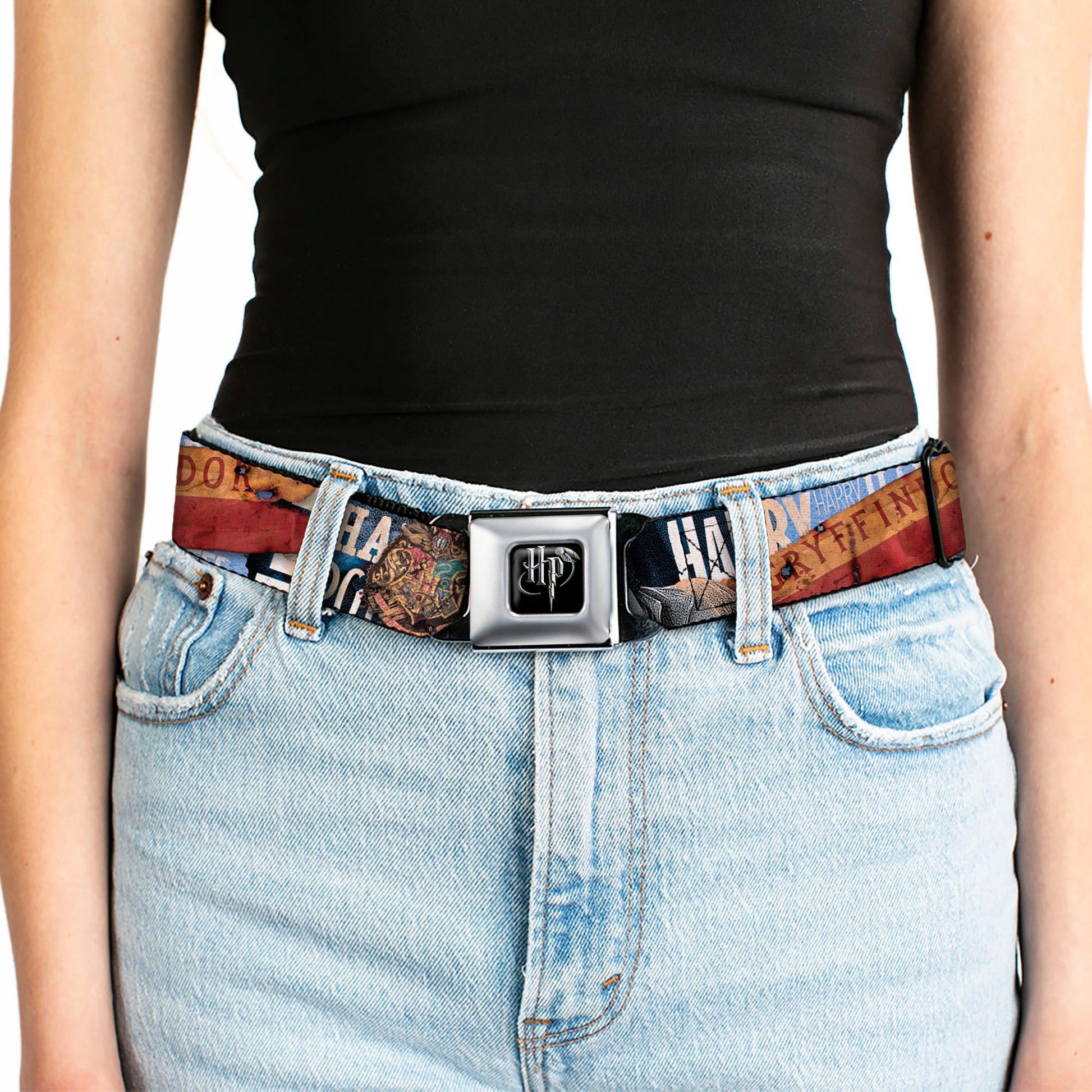 Harry Potter Logo Full Color Black/White Seatbelt Belt - Harry Potter Poses HARRY POTTER GRYFFINDOR Webbing Seatbelt Belts Harry Potter
