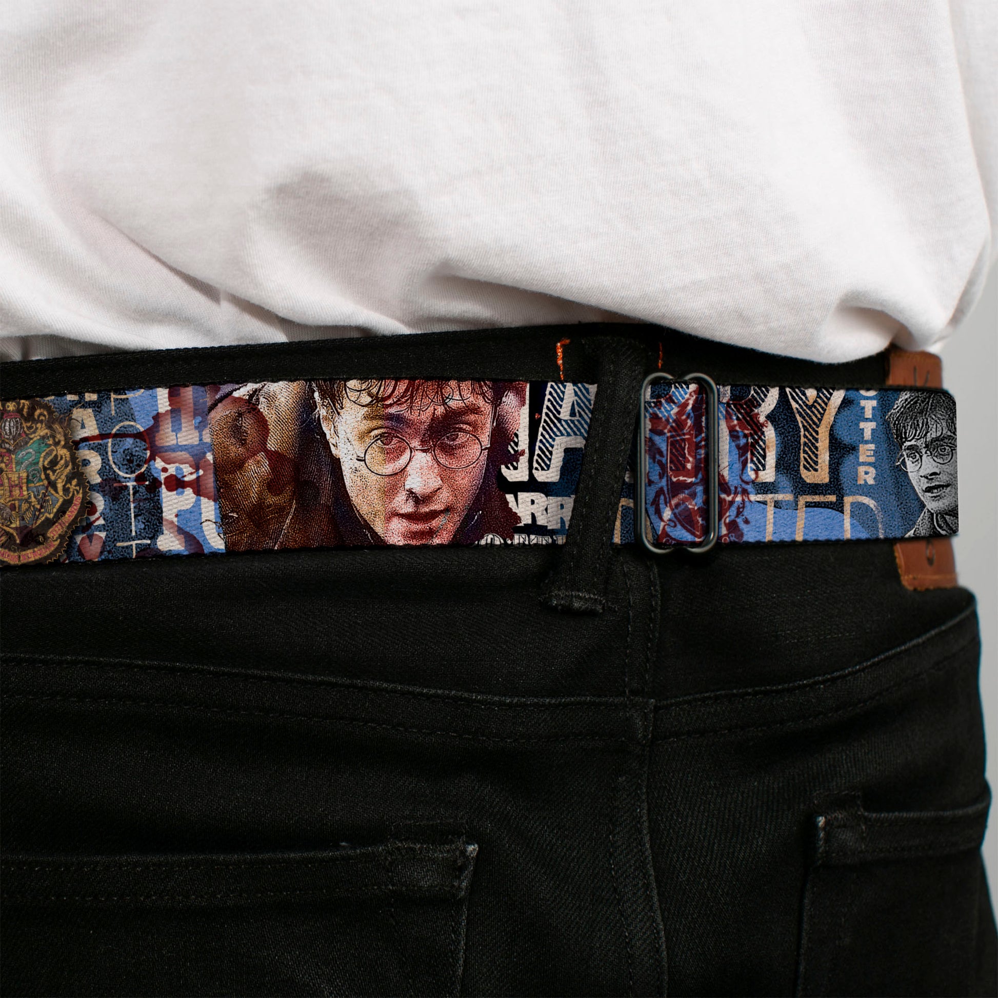 Harry Potter Logo Full Color Black/White Seatbelt Belt - Harry Potter Reward/Quidditch Ball Webbing Seatbelt Belts Harry Potter
