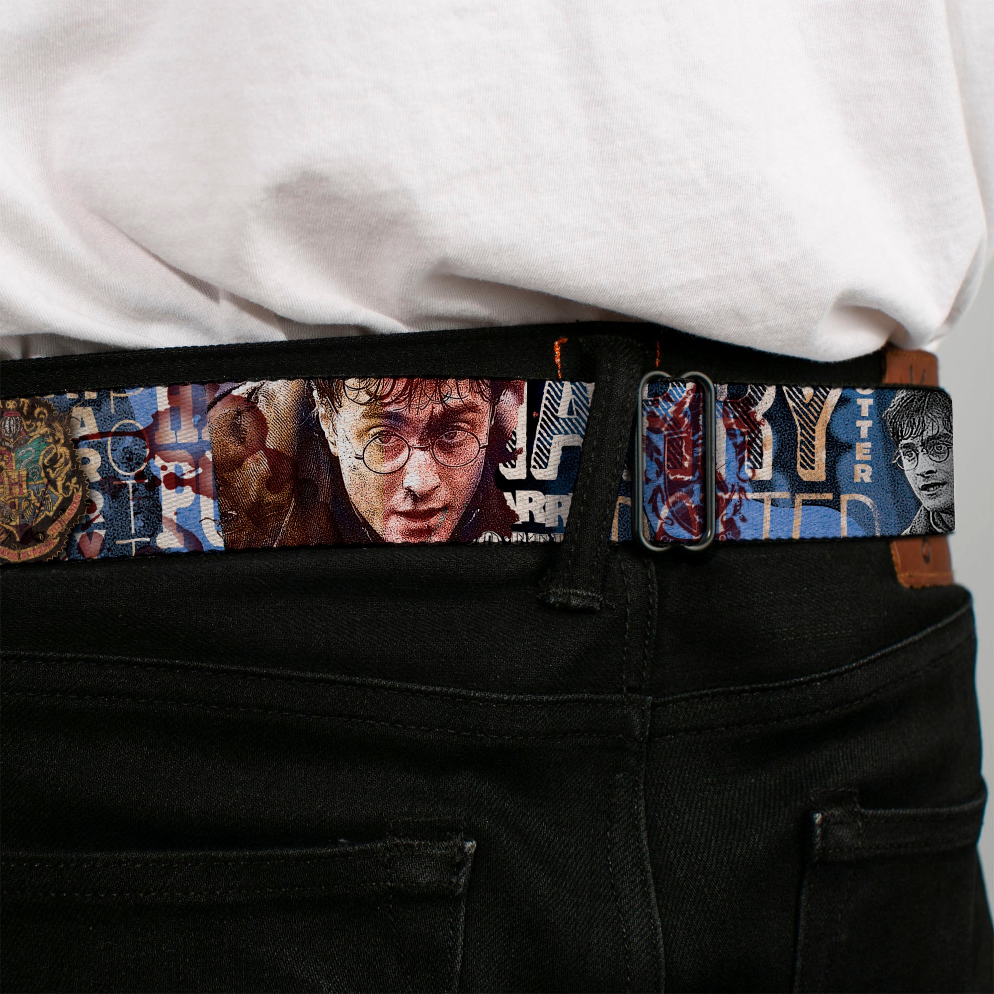 Harry Potter Logo Full Color Black/White Seatbelt Belt - Harry Potter Reward/Quidditch Ball Webbing Seatbelt Belts Harry Potter