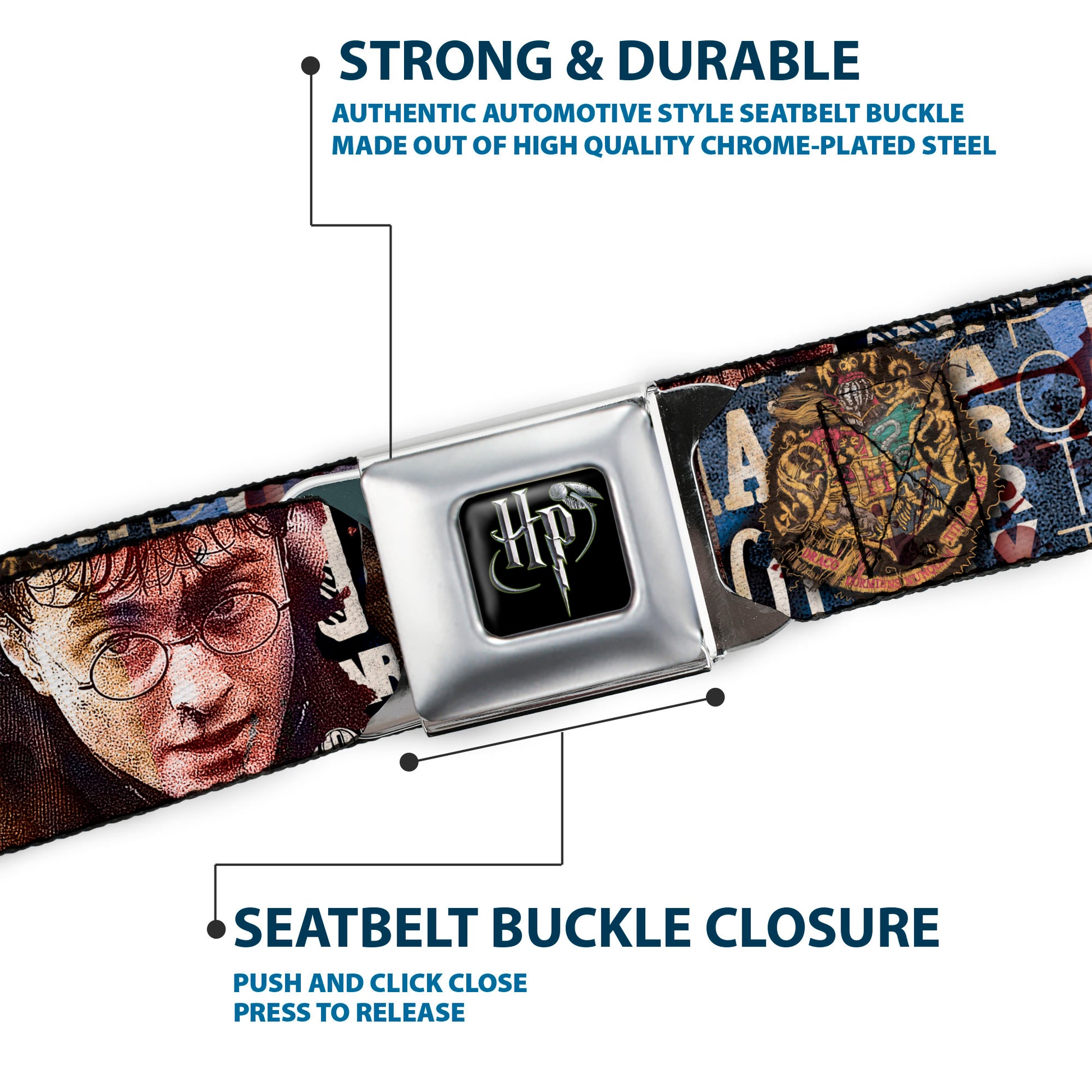 Harry Potter Logo Full Color Black/White Seatbelt Belt - Harry Potter Reward/Quidditch Ball Webbing Seatbelt Belts Harry Potter