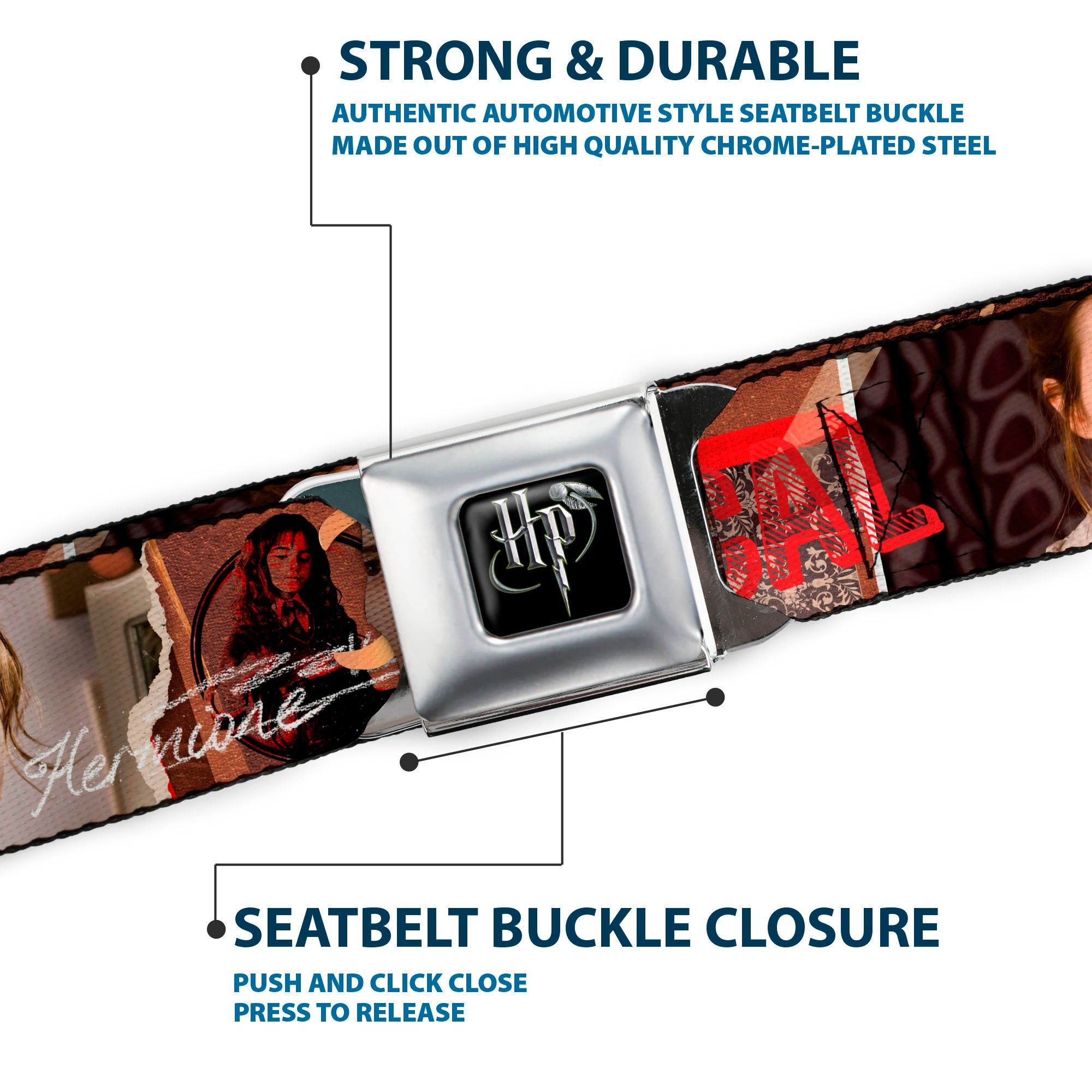 Harry Potter Logo Full Color Black/White Seatbelt Belt - Hermione/Highly Logical Webbing Seatbelt Belts Harry Potter