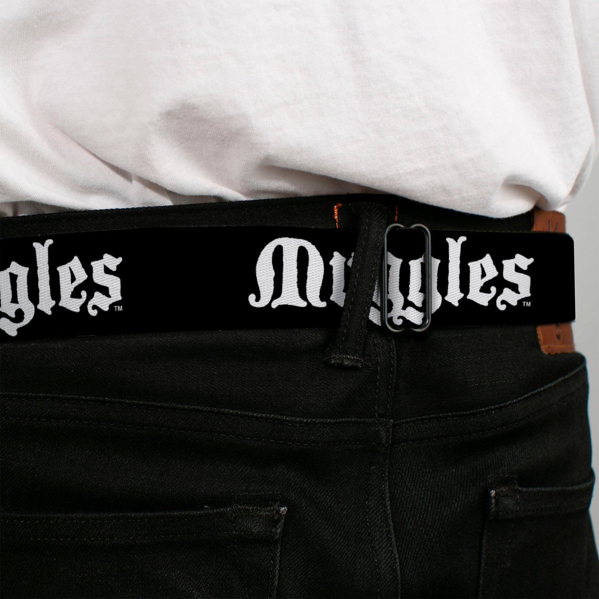 Harry Potter Logo Full Color Black/White Seatbelt Belt - MUGGLES Black/White Webbing Seatbelt Belts Harry Potter