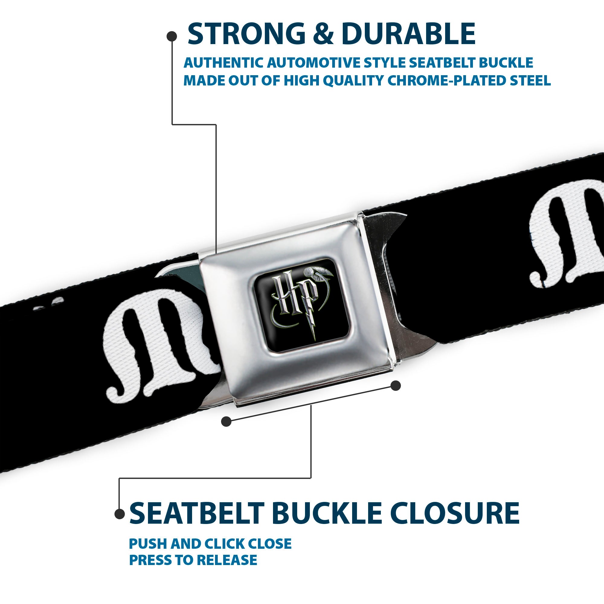 Harry Potter Logo Full Color Black/White Seatbelt Belt - MUGGLES Black/White Webbing Seatbelt Belts Harry Potter
