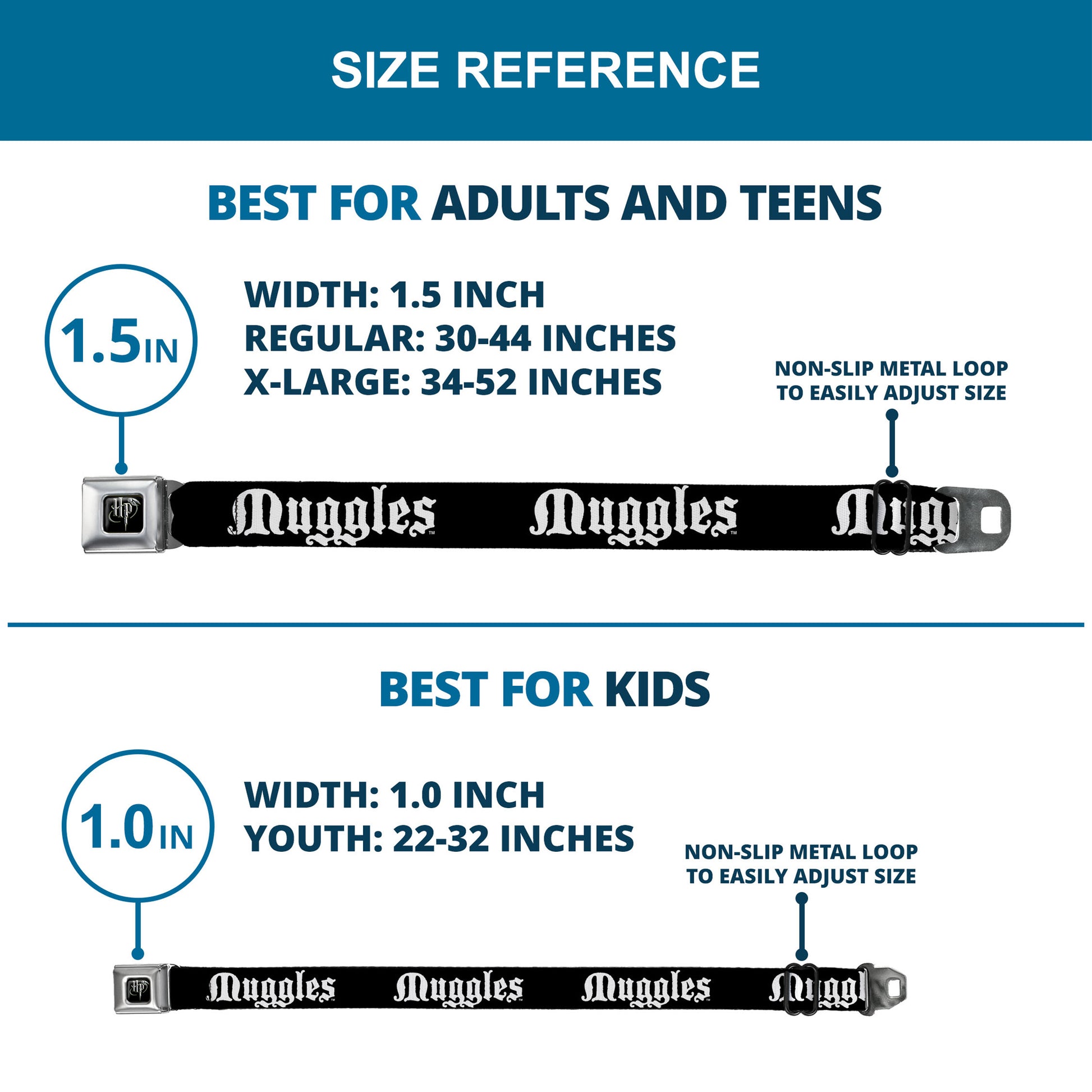 Harry Potter Logo Full Color Black/White Seatbelt Belt - MUGGLES Black/White Webbing Seatbelt Belts Harry Potter