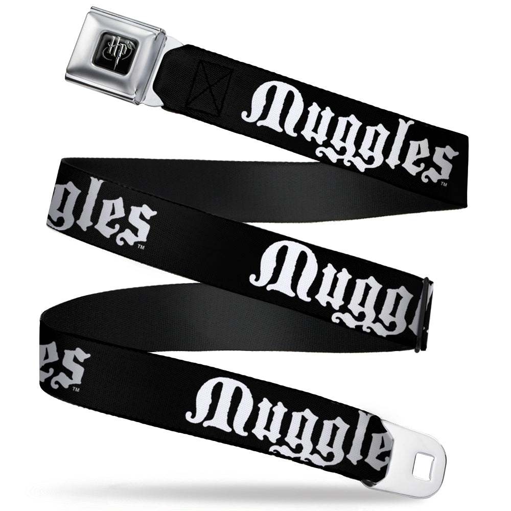 Harry Potter Logo Full Color Black/White Seatbelt Belt - MUGGLES Black/White Webbing Seatbelt Belts Harry Potter
