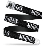 Harry Potter Logo Full Color Black/White Seatbelt Belt - MUGGLES Black/Gray/White Webbing Seatbelt Belts Harry Potter