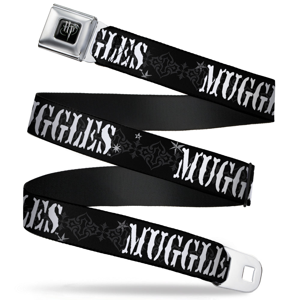 Harry Potter Logo Full Color Black/White Seatbelt Belt - MUGGLES Black/Gray/White Webbing Seatbelt Belts Harry Potter