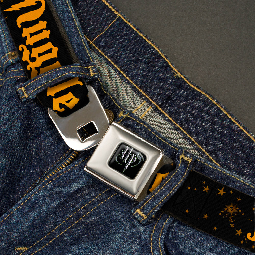 Harry Potter Logo Full Color Black/White Seatbelt Belt - MUGGLE/Stars Black/Gold Webbing Seatbelt Belts Harry Potter