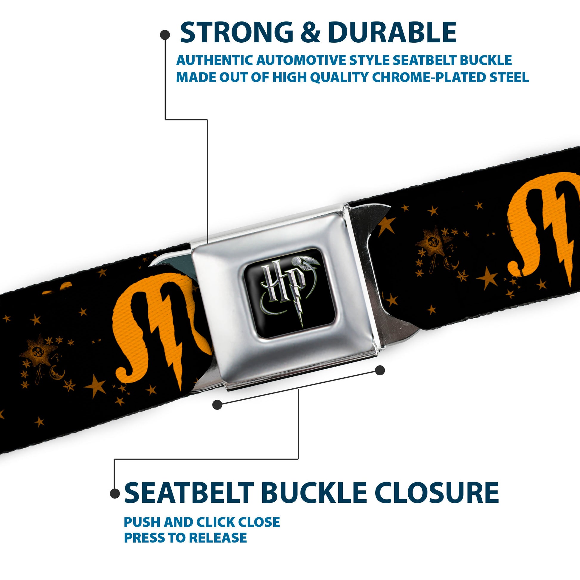 Harry Potter Logo Full Color Black/White Seatbelt Belt - MUGGLE/Stars Black/Gold Webbing Seatbelt Belts Harry Potter