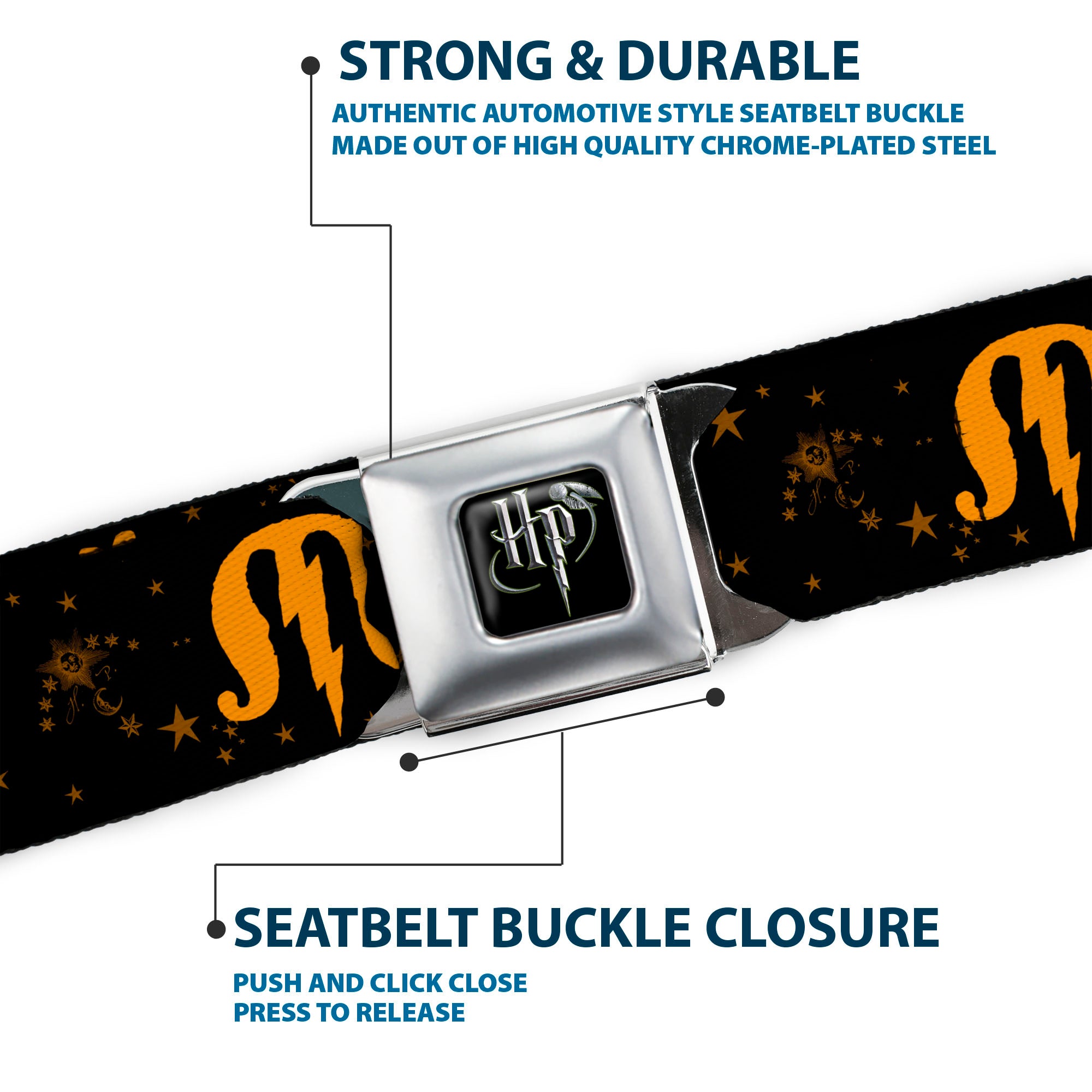 Harry Potter Logo Full Color Black/White Seatbelt Belt - MUGGLE/Stars Black/Gold Webbing Seatbelt Belts Harry Potter