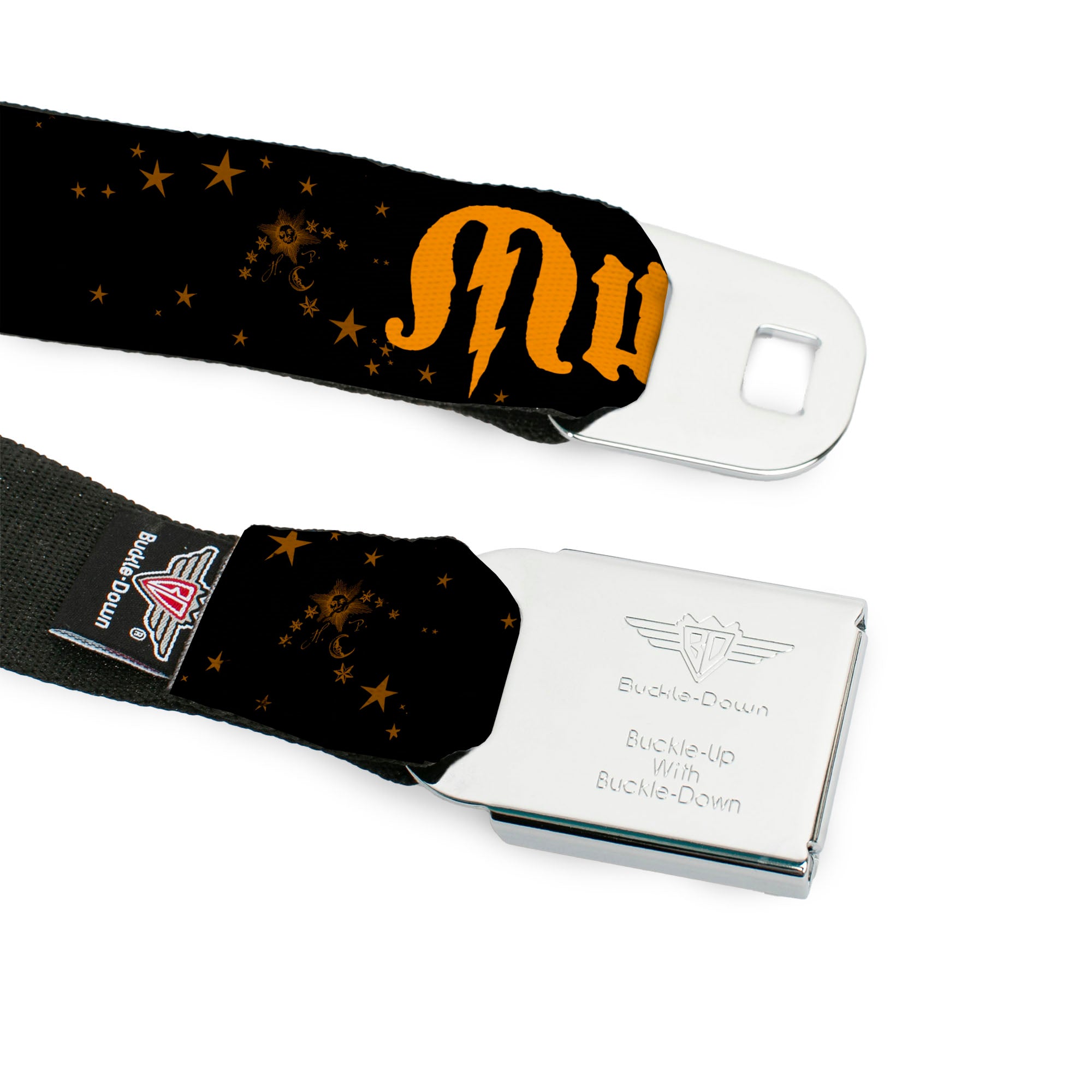 Harry Potter Logo Full Color Black/White Seatbelt Belt - MUGGLE/Stars Black/Gold Webbing Seatbelt Belts Harry Potter